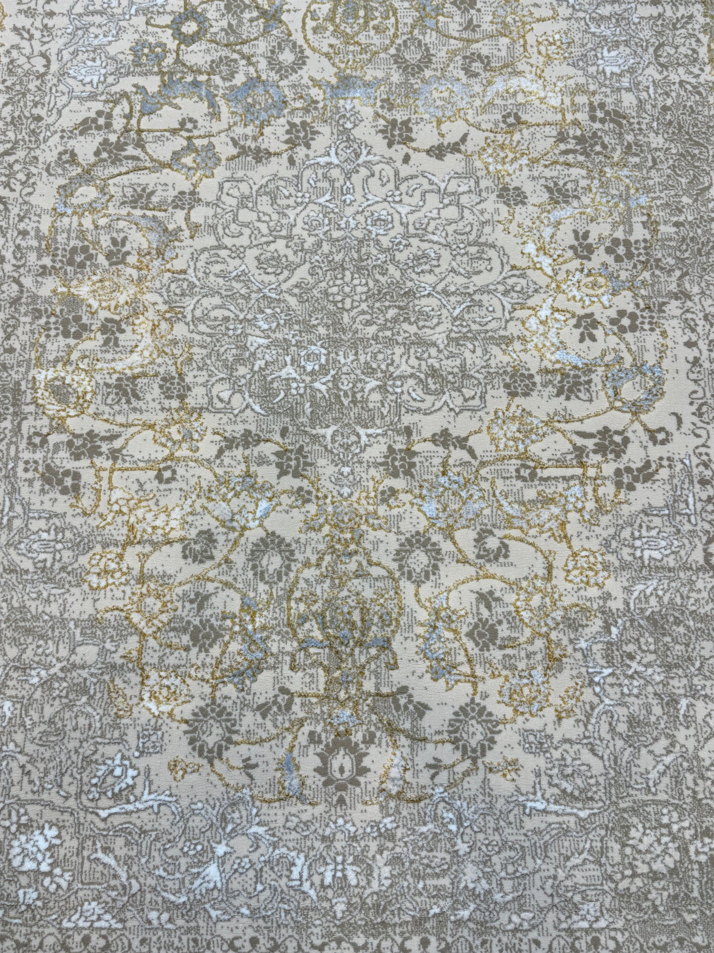 Faded Floral Medallion Rug - Off-White and Light Grey - Size 150x220cm (4.10x7.3)ft