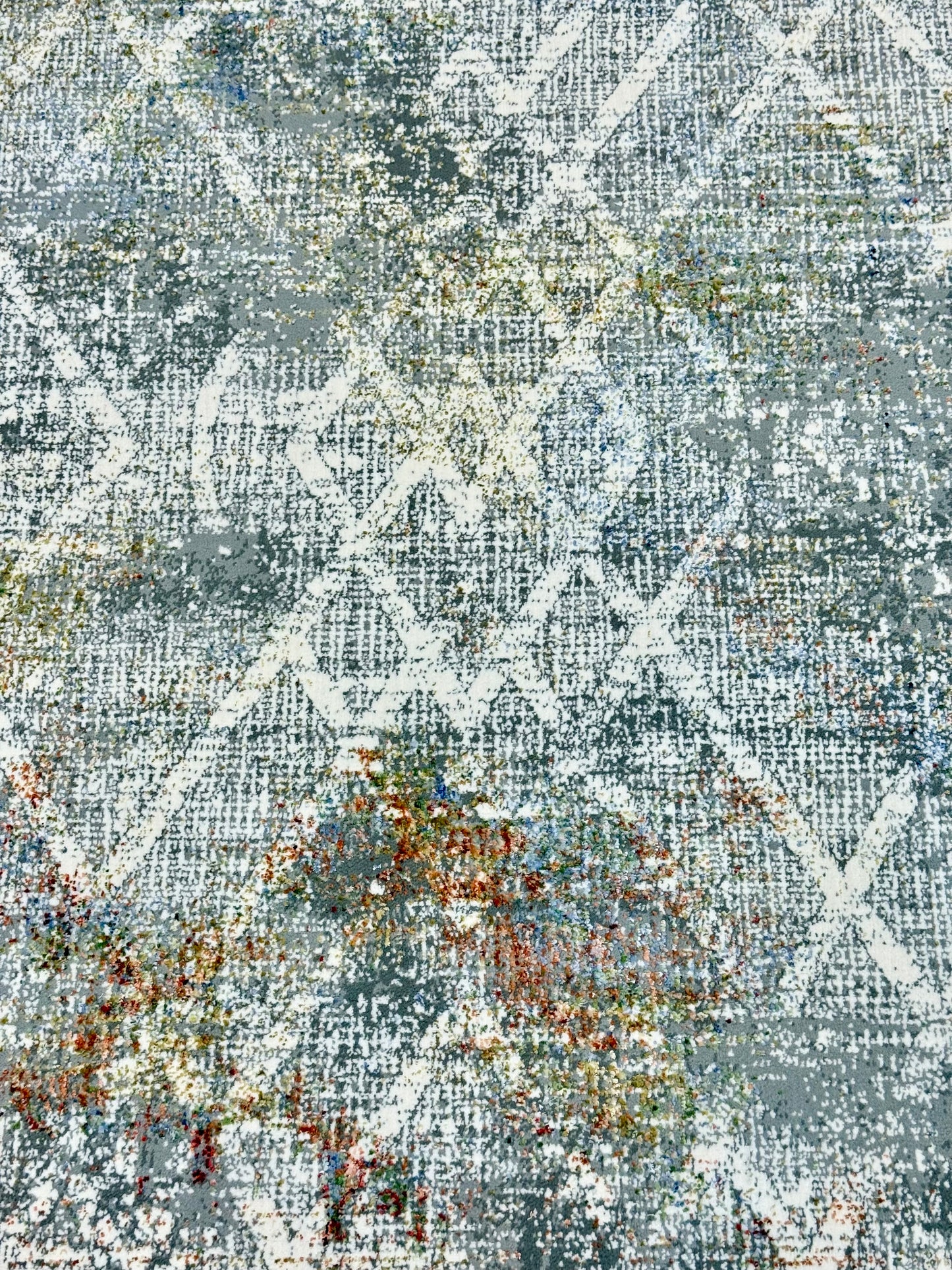 Distressed Diamond Pattern Rug - Grey, Off-White & Rust Size 125x180cm (4x6)ft