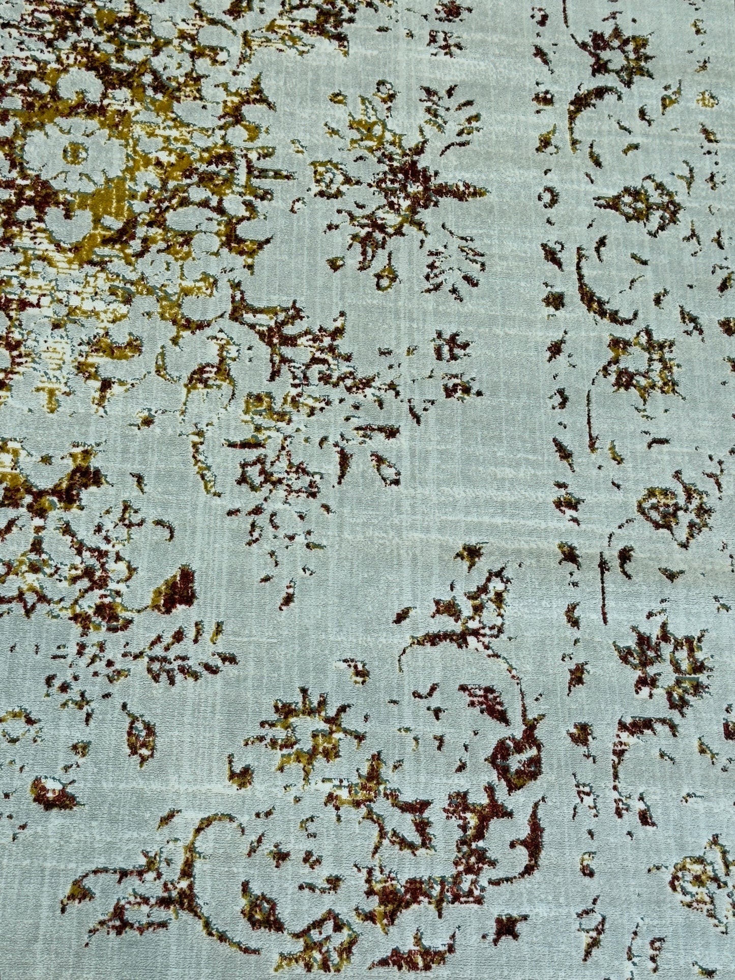Elegant Distressed Floral Area Rug - Off-While Reddish Brown Gold - Size (6.7x9.6)ft