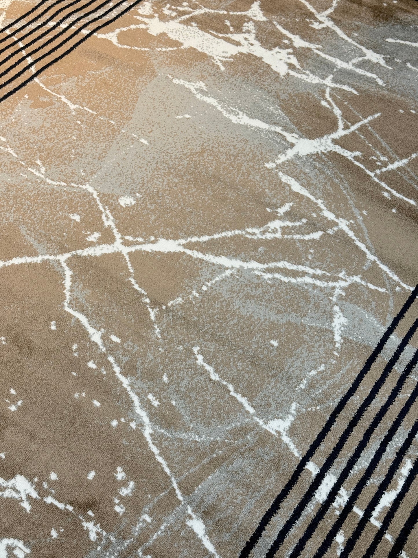 Modern Marble Frame Rug – Beige, Brown & White – Size (5x7.3) ft