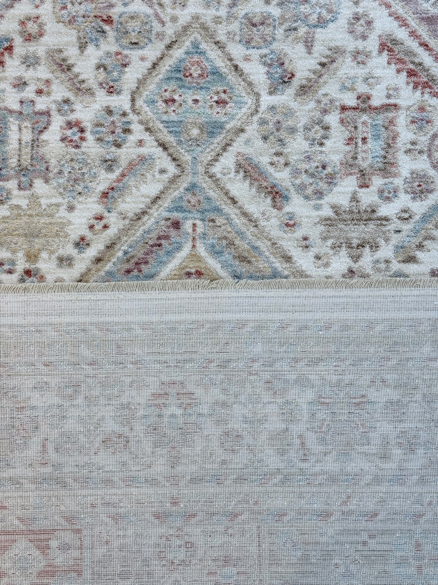 Vintage Geometric Medallion Rug | Rust, Beige & Blue | Size 150x230 cm (4.11x7.6 ft)