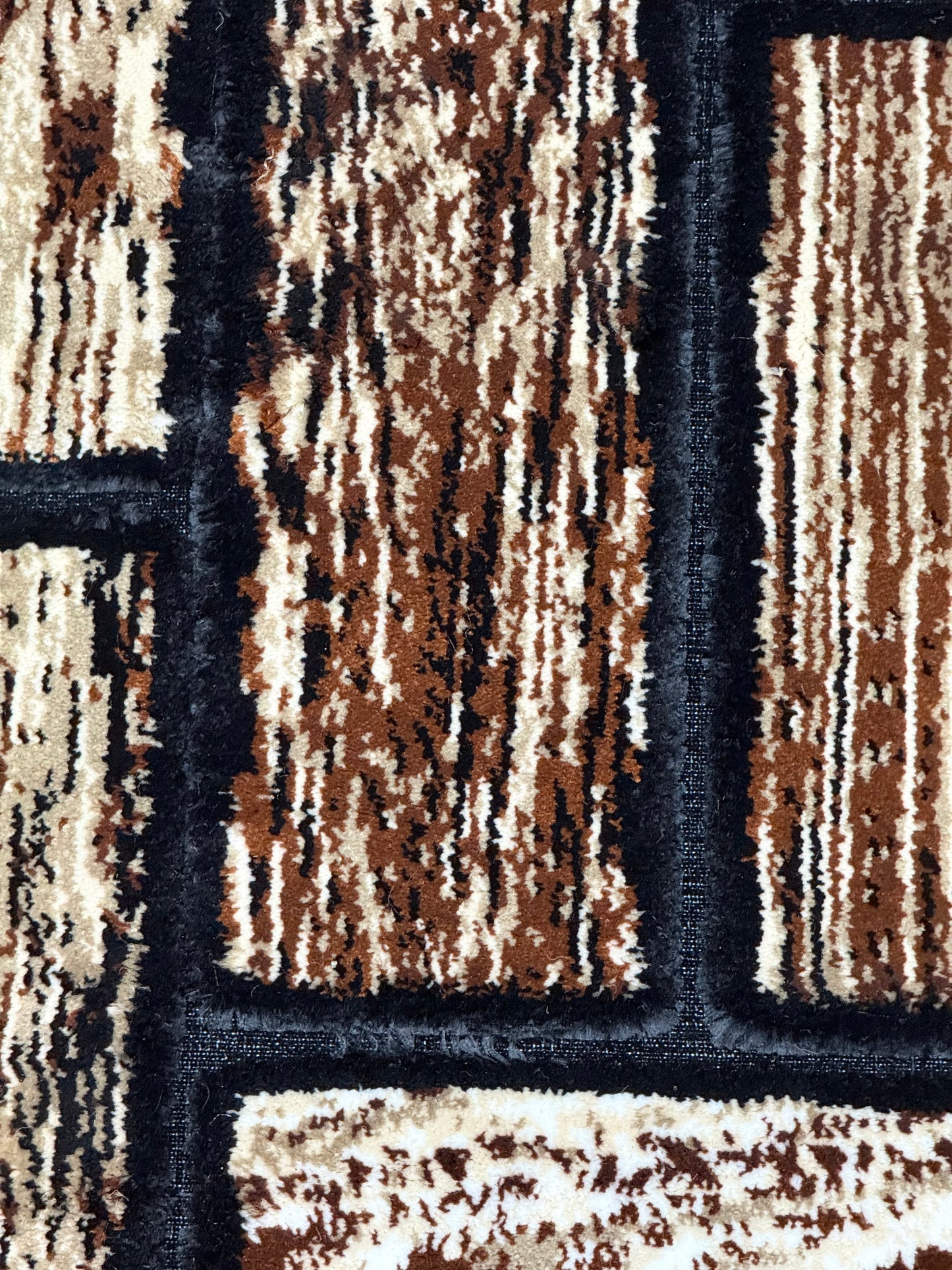 Rustic Wood Plank Pattern Rug - Earthy Black,Browns & Creams - Size Multiple Options