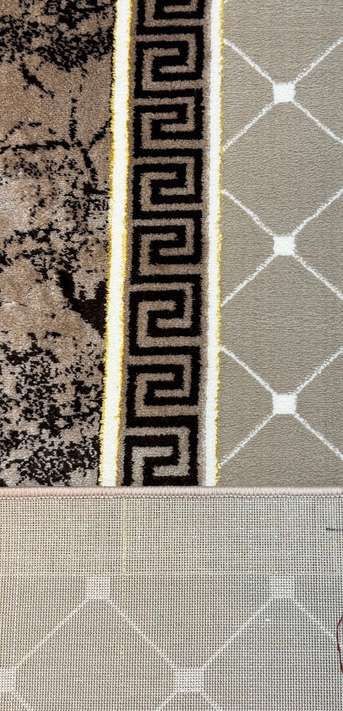 Modern Abstract Greek Key Border Area Rug | Beige & Grey | Size (5x7.3) ft