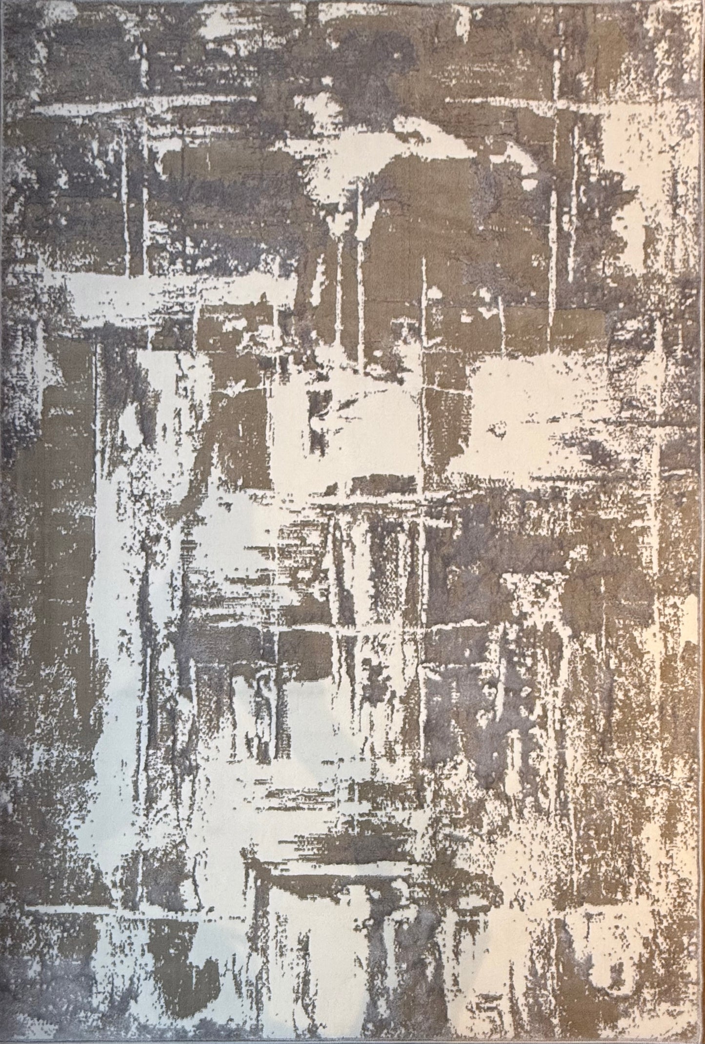 Urban Brushstroke Abstract Area Rug | Beige & White Distressed Design | 5' x 7'3