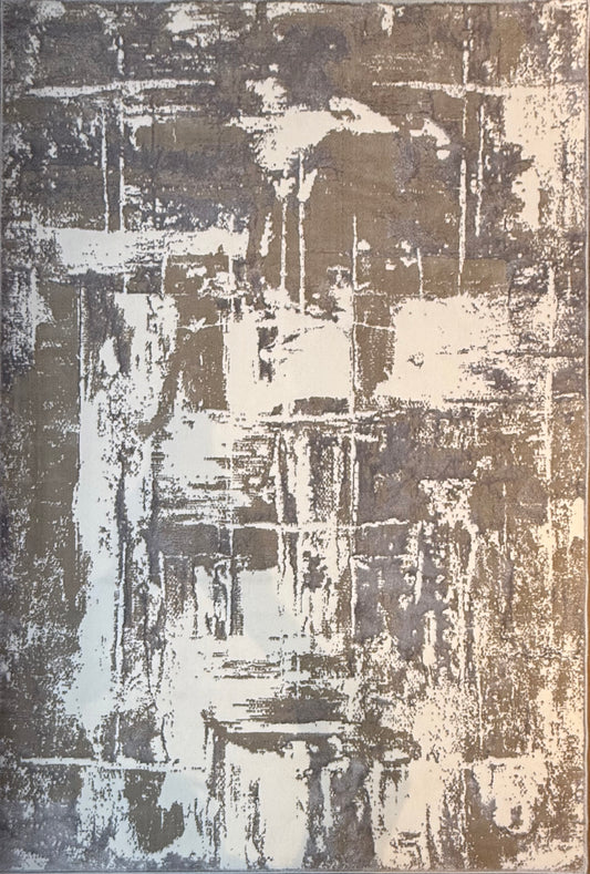 Urban Brushstroke Abstract Area Rug | Beige & White Distressed Design | 5' x 7'3