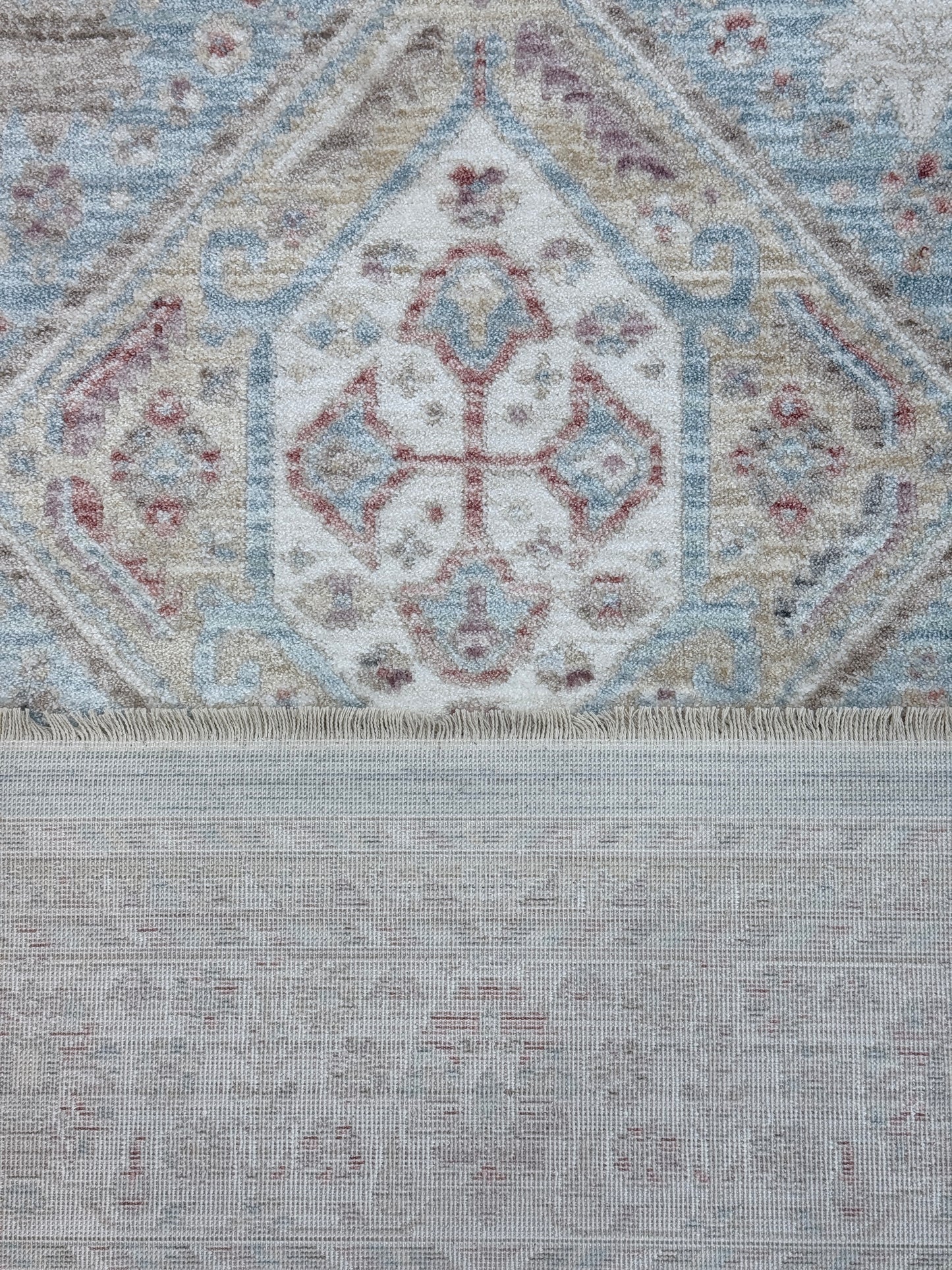 Vintage Medallion Distressed Rug | Light Blue, Rust & Cream | Size 150x230 cm (4.11x7.6 ft)