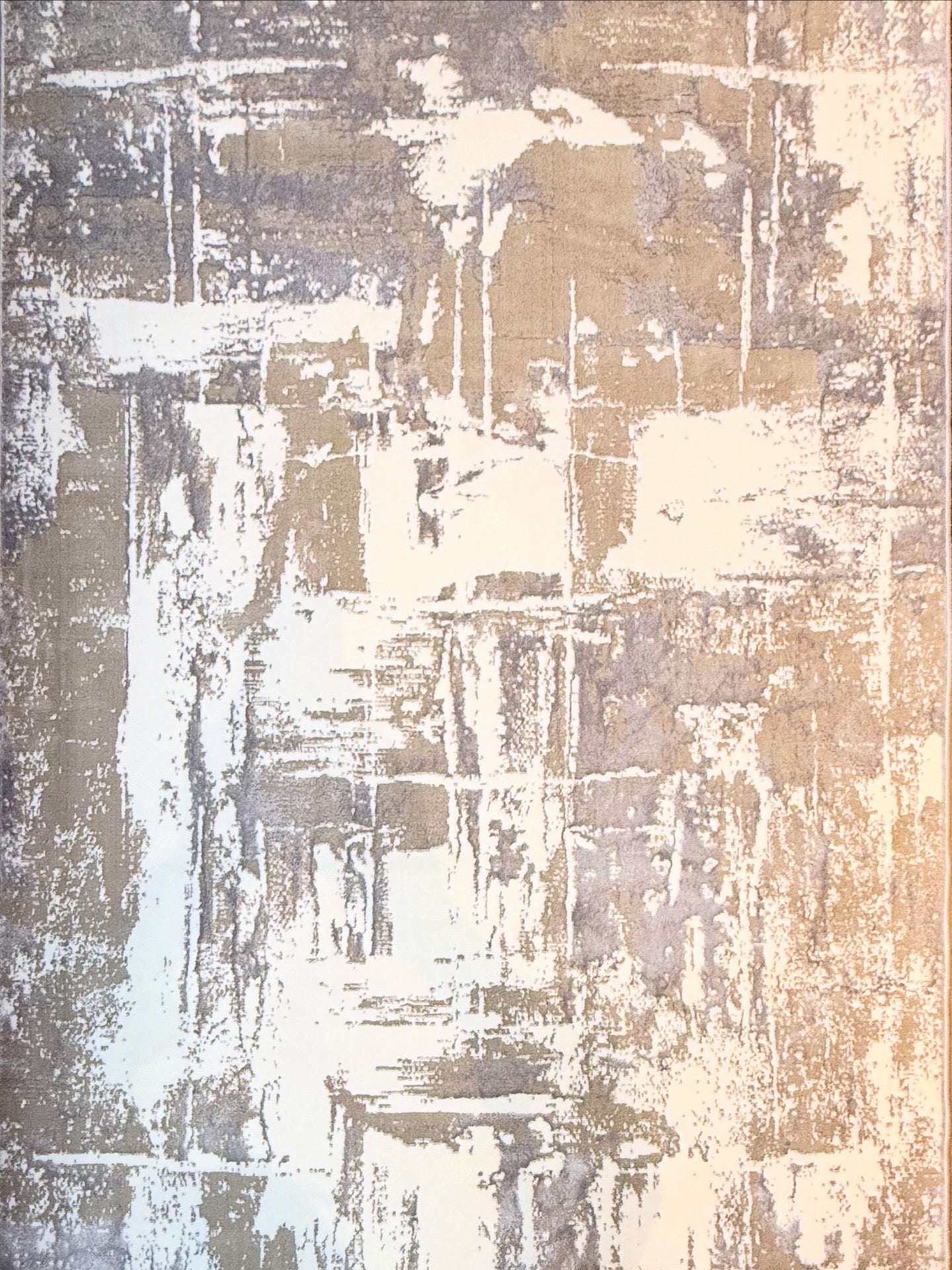 Urban Brushstroke Abstract Area Rug | Beige & White Distressed Design | 5' x 7'3