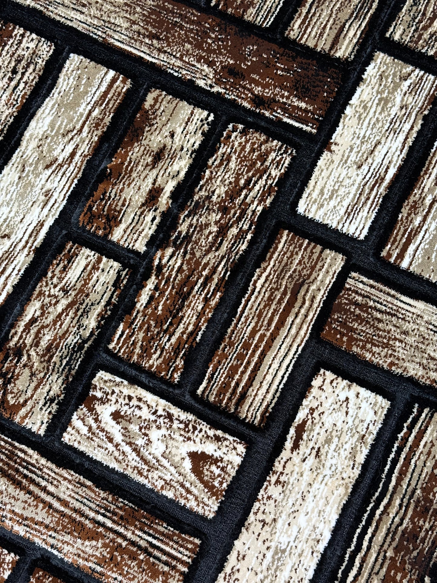 Rustic Wood Plank Pattern Rug - Earthy Black,Browns & Creams - Size Multiple Options
