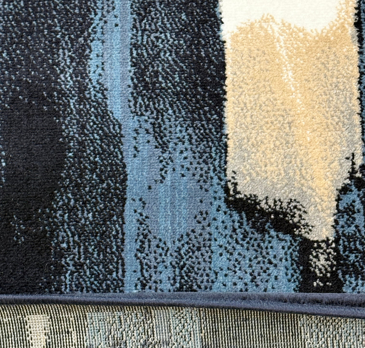Abstract Geometric Contemporary Area Rug – Navy Blue, Steel Blue & Beige | 160×230 cm (5.3 × 7.6 ft)