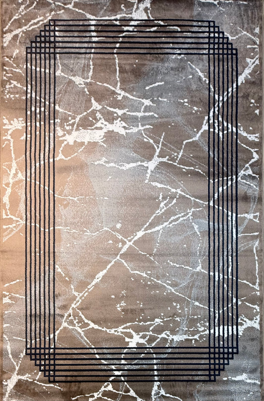 Modern Marble Frame Rug – Beige, Brown & White – Size (5x7.3) ft