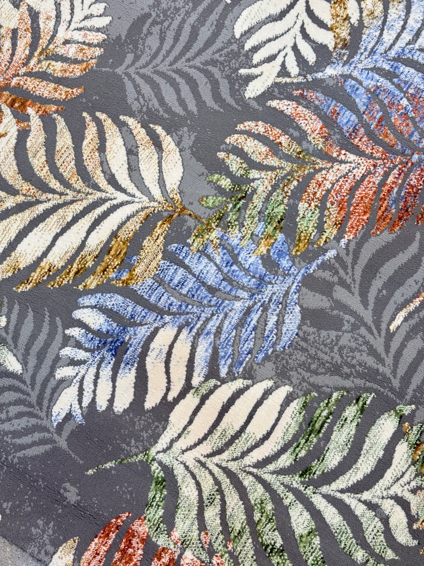 Multi-Colored Fern Pattern Area Rug on Gray Background - Size 100x150 cm (3.3x4.11)ft