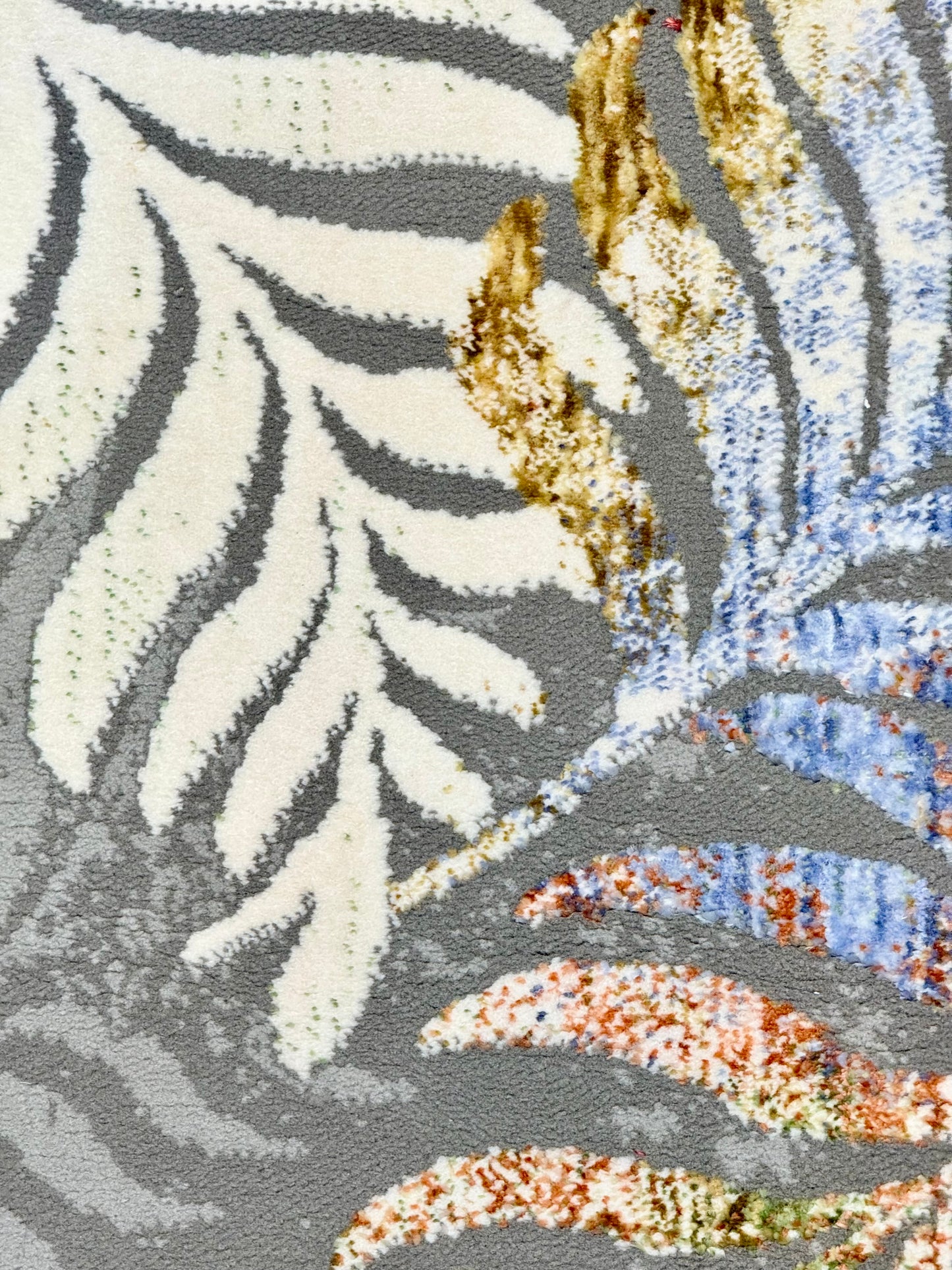 Multi-Colored Fern Pattern Area Rug on Gray Background - Size 100x150 cm (3.3x4.11)ft