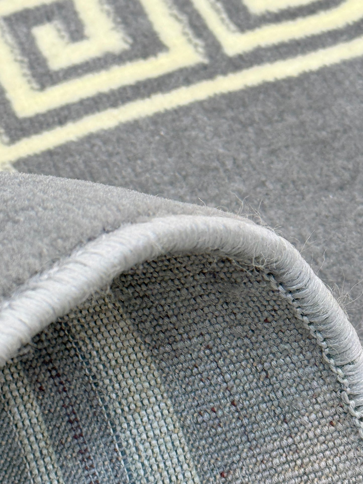 Geometric Square Rug – 5x8 ft | Grey & Ivory Check Pattern | Contemporary Area Rug