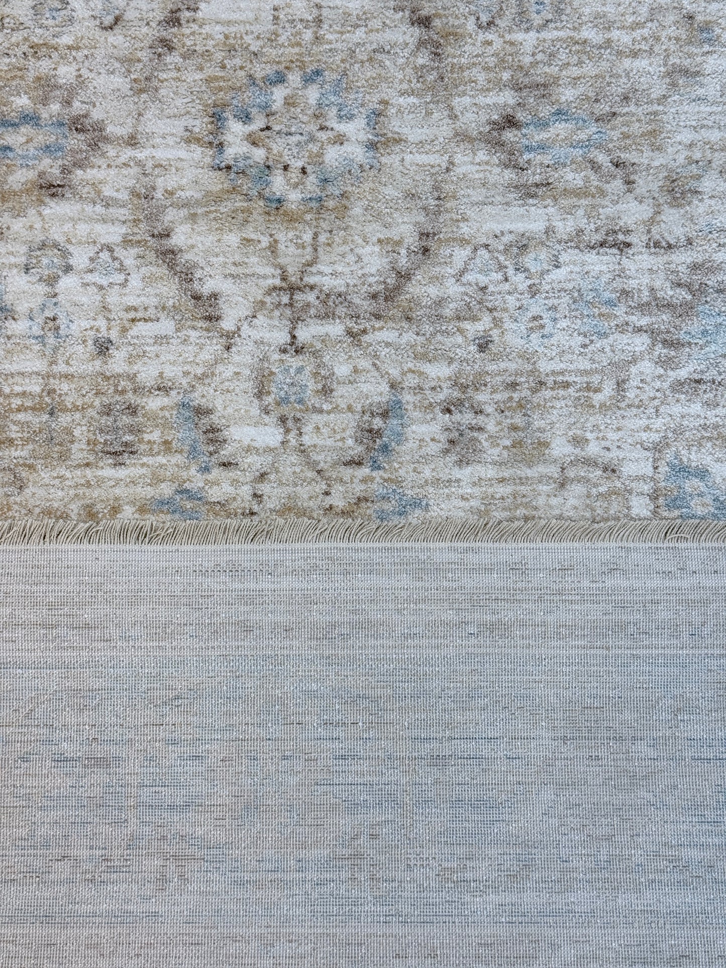 Serene Medallion Distressed Rug | Cream/Grey & Slate Blue | Size 150x230 cm (4.11x7.6 ft)