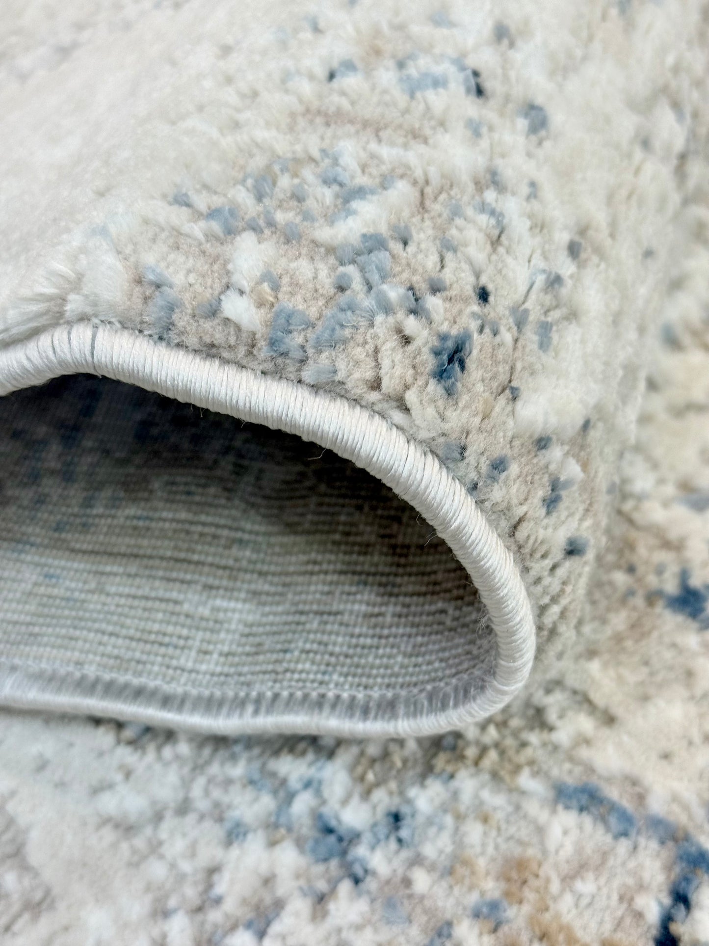 The Cloudy Horizon Area Rug soft grey, dark navy, and off-white tones | Size 150x220 cm (4.11x7.3 ft)
