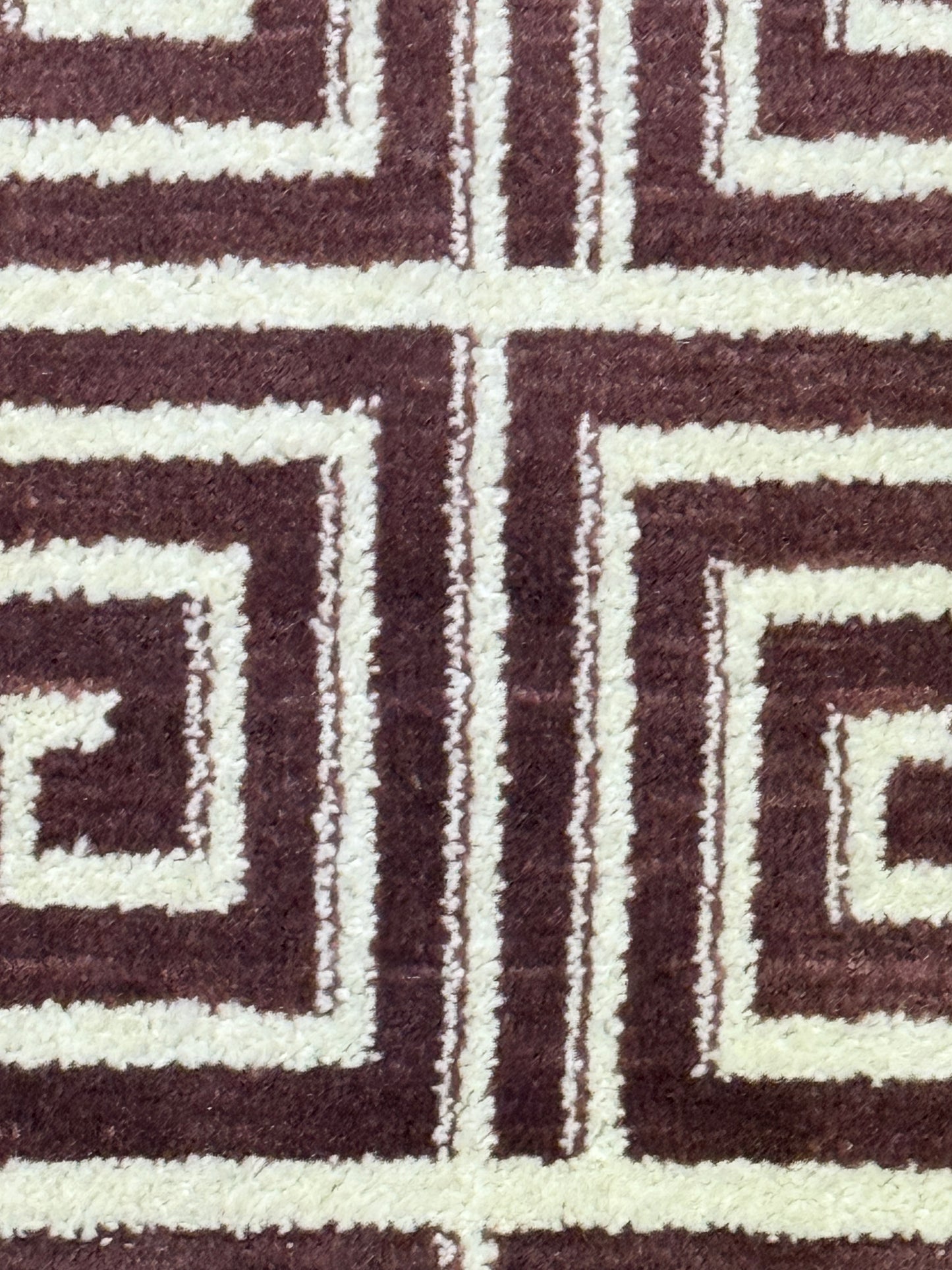 Geometric Greek Key Design Carpet Brown and White Size (3 x 5 )ft
