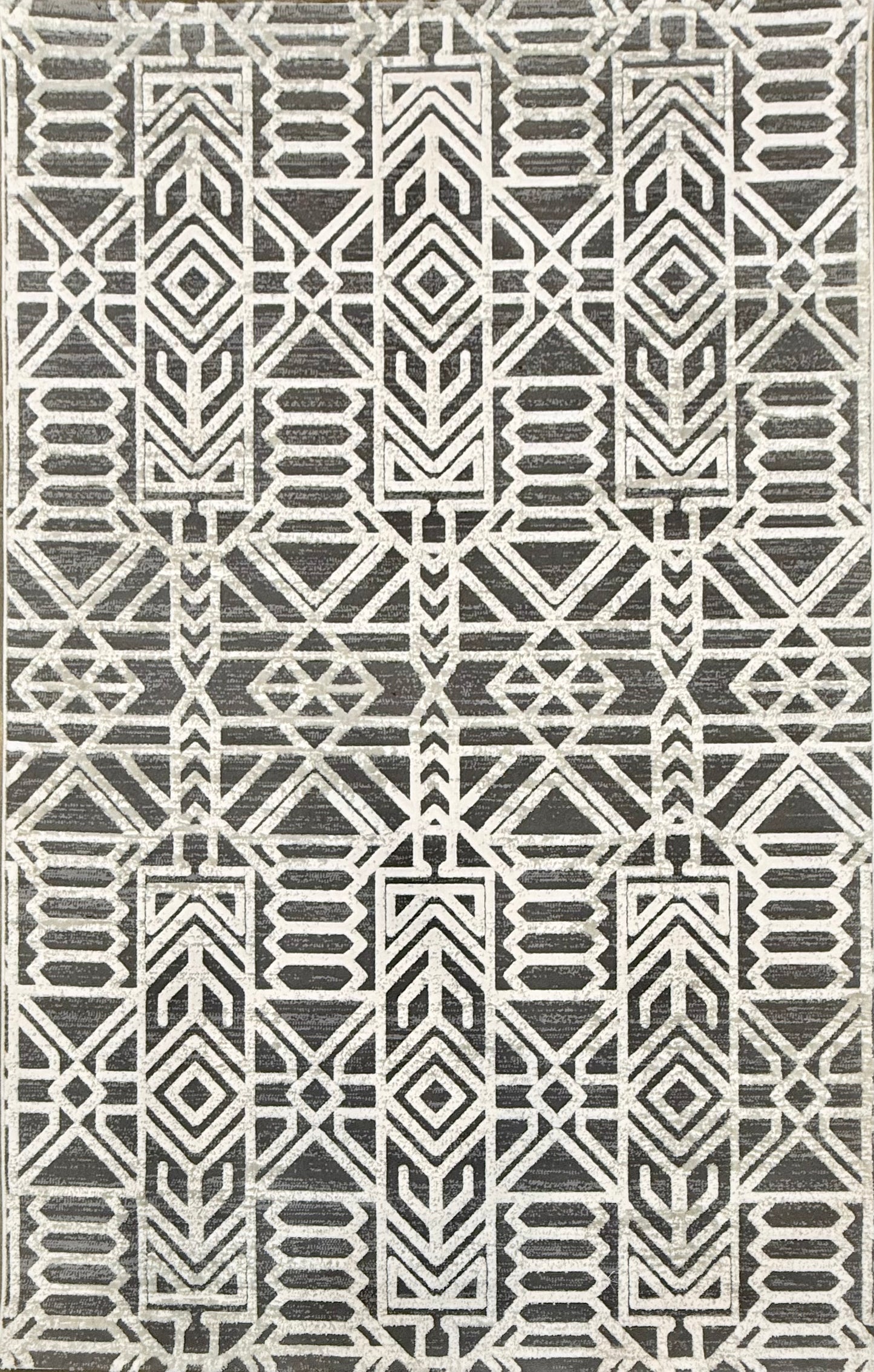 Modern Geometric Rug - Grey and Off-White - Size 150x220cm (Approx. 5x7.3 ft)