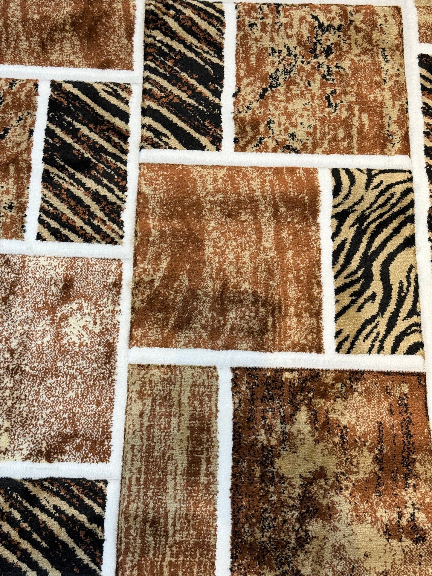 Modern Patchwork Area Rug | Brown, Black & Cream Abstract Zebra Print Size (5.3x7.3) ft