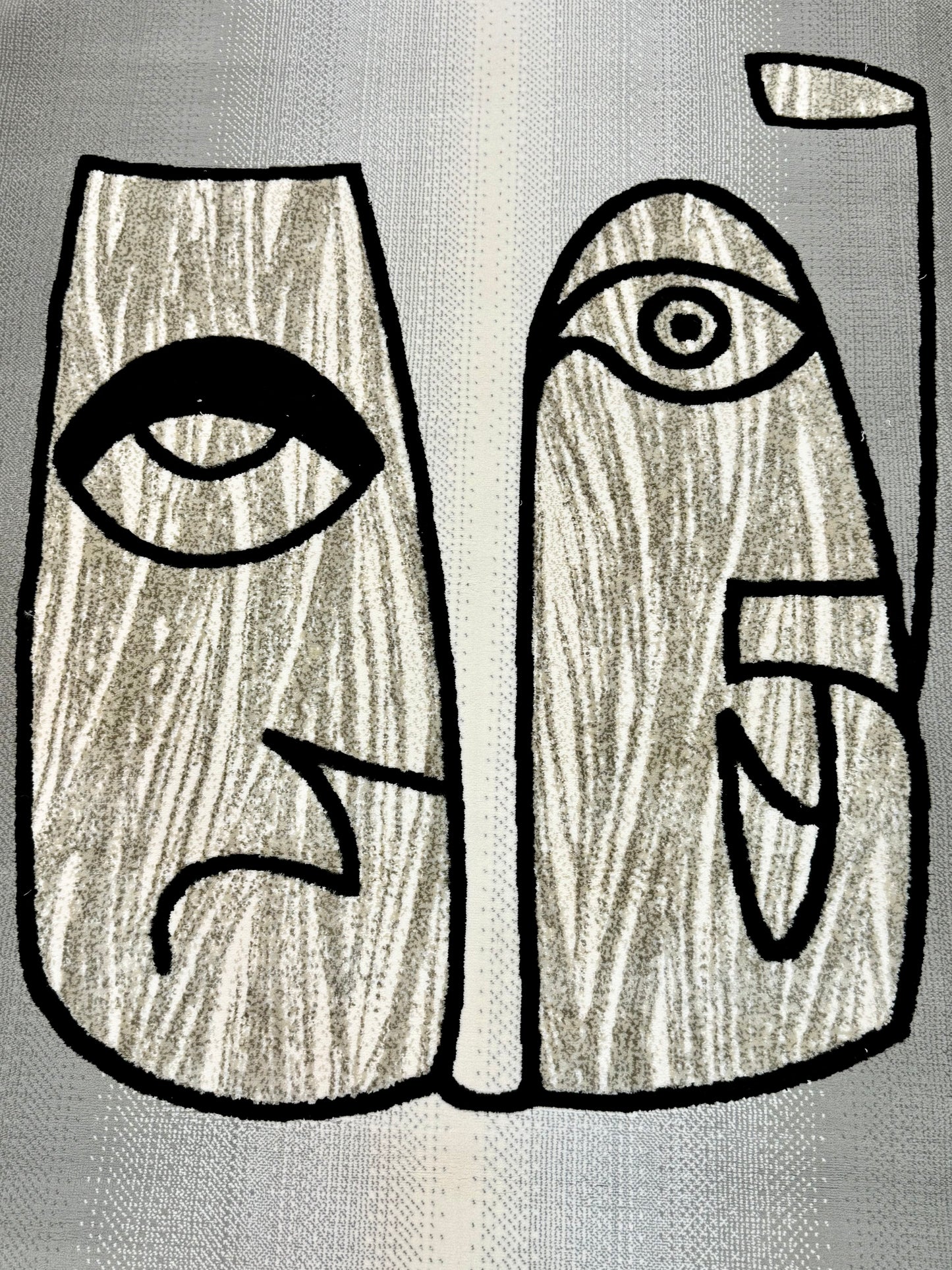 Stylized Abstract Portrait Rug - Charcoal and Silver Tones - Size (4.10x7.3)ft