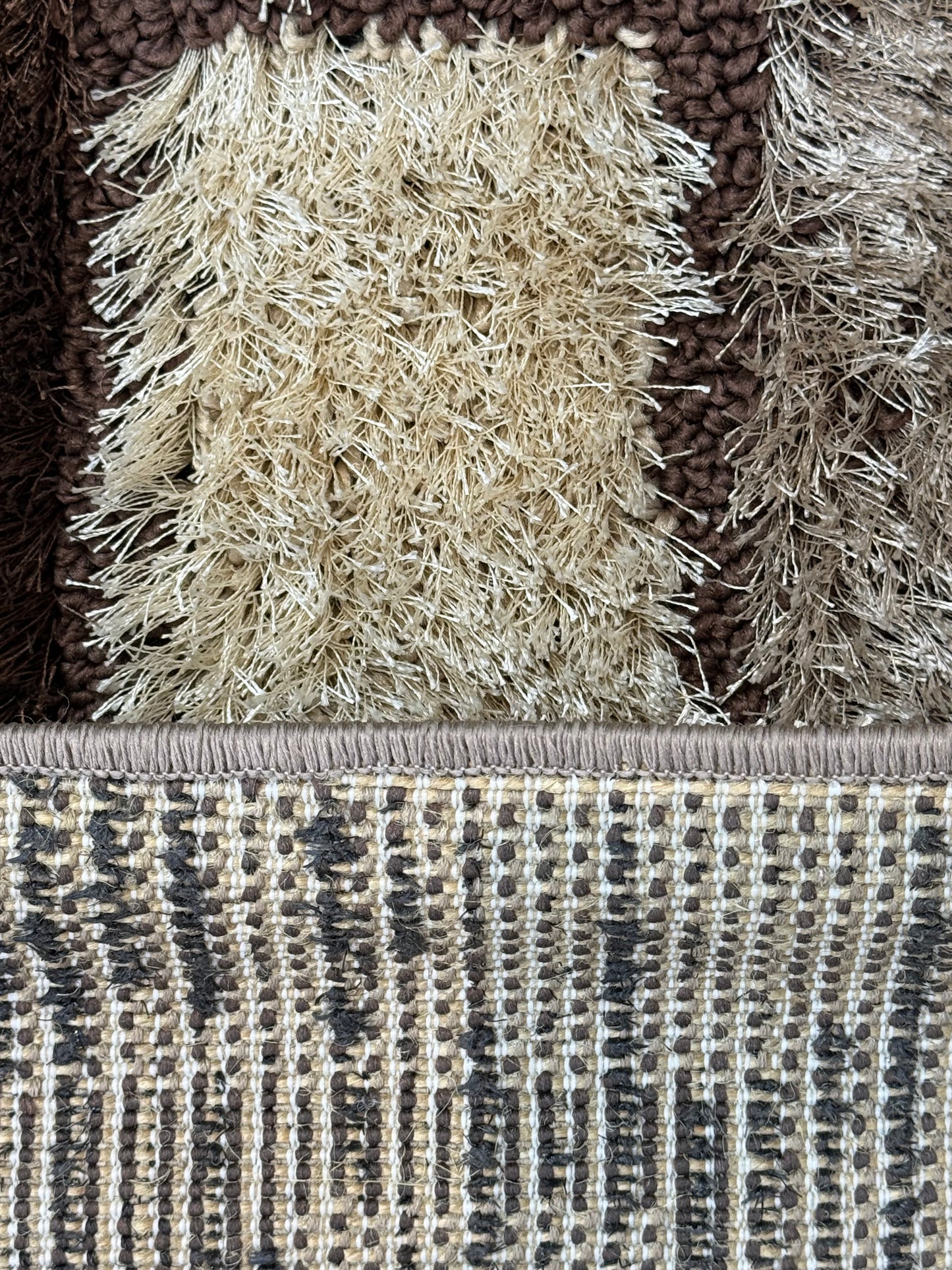 Modern Geometric Shaggy Area Rug – Brown, Beige, Cream & Black – Size 100 × 150 cm (3.3 × 4.9 ft)
