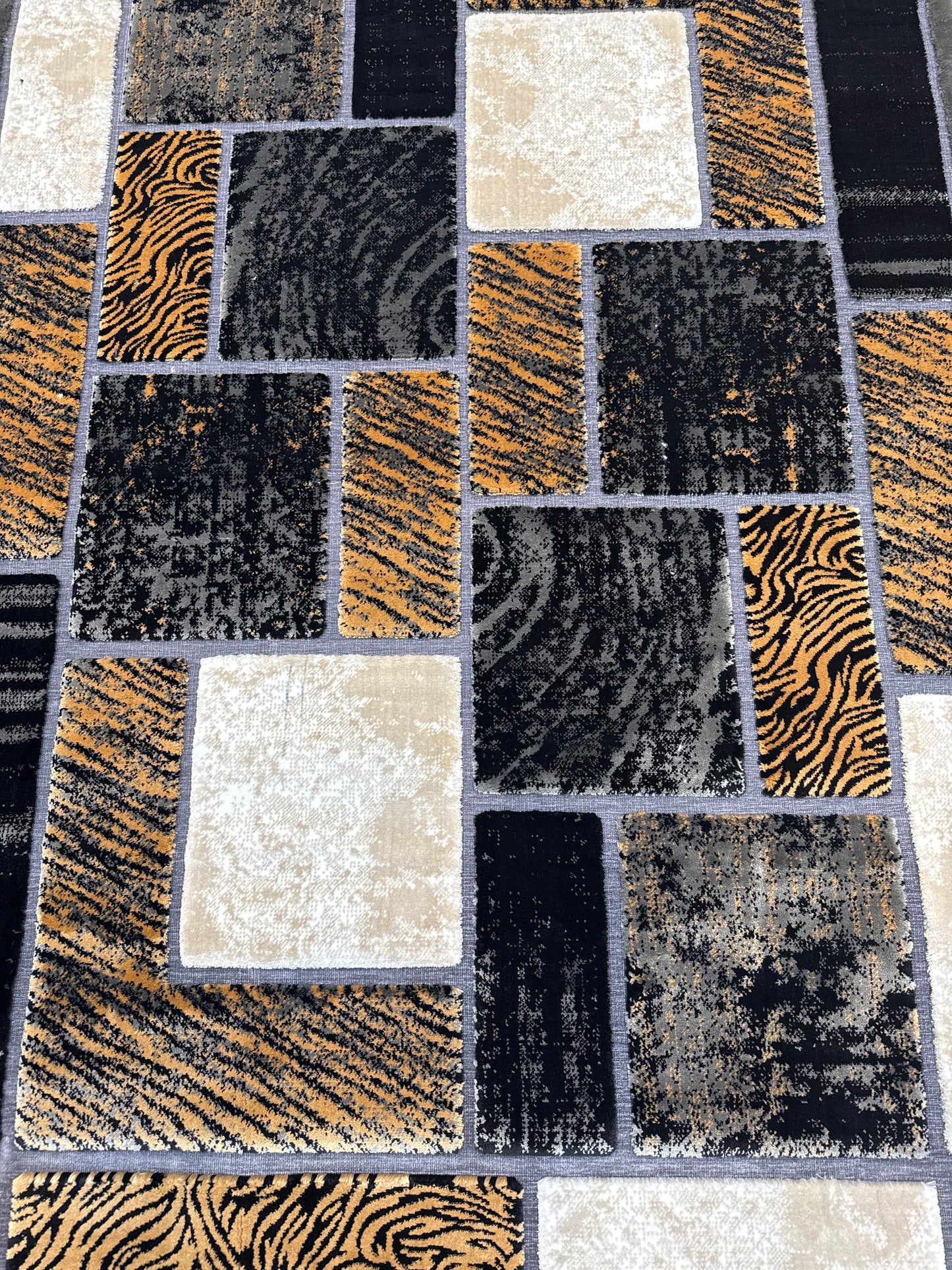 Modern Mosaic Velvet Navy blue & Dark Grey Rug – Size Multiple Options