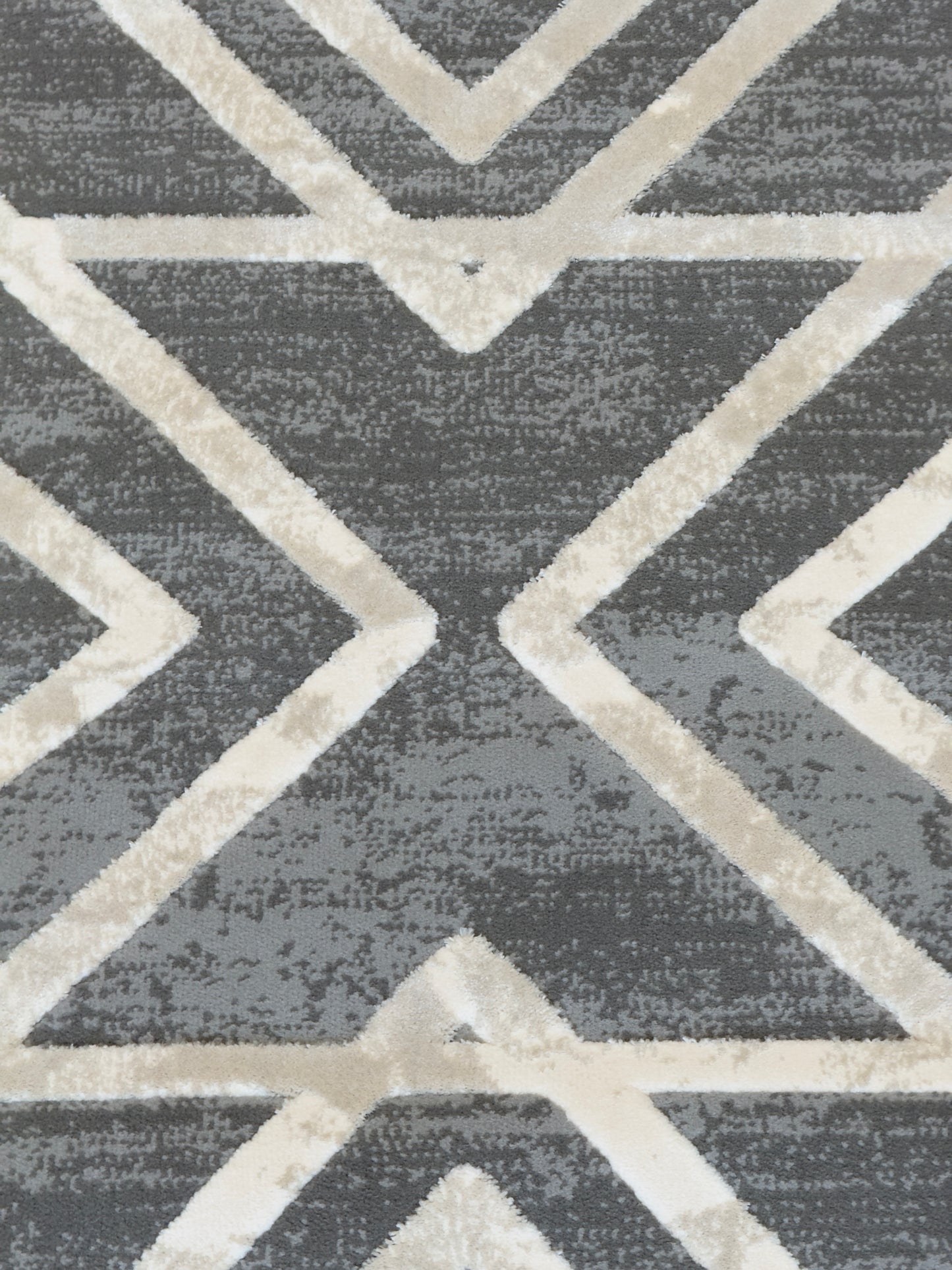 Bold Line Design - Charcoal and White Geometric Rug - Size (6.7x9.6)ft