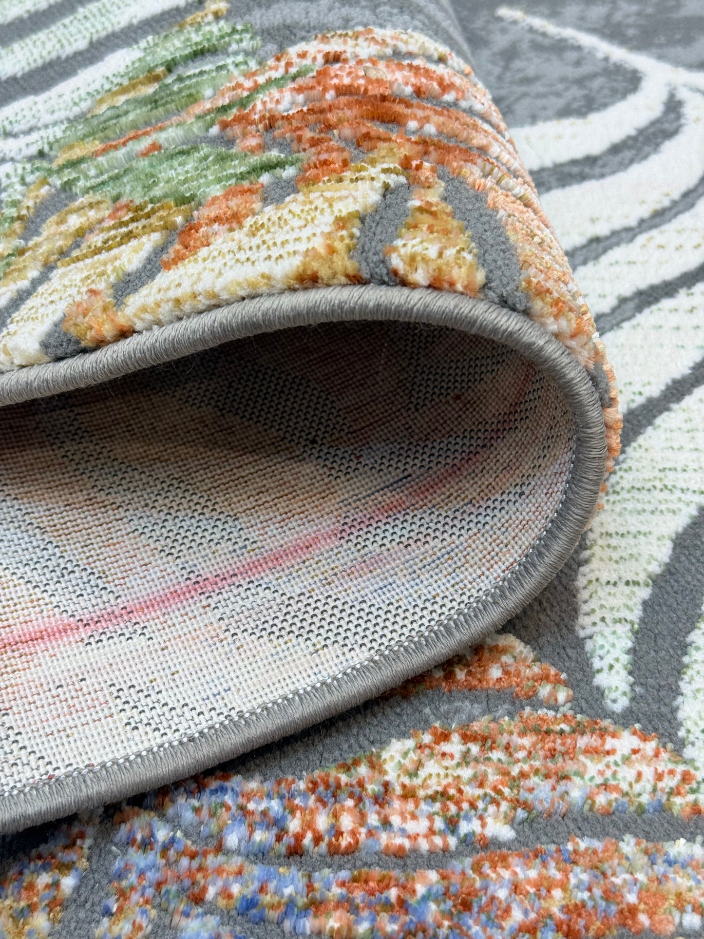 Multi-Colored Fern Pattern Area Rug on Gray Background - Size 100x150 cm (3.3x4.11)ft