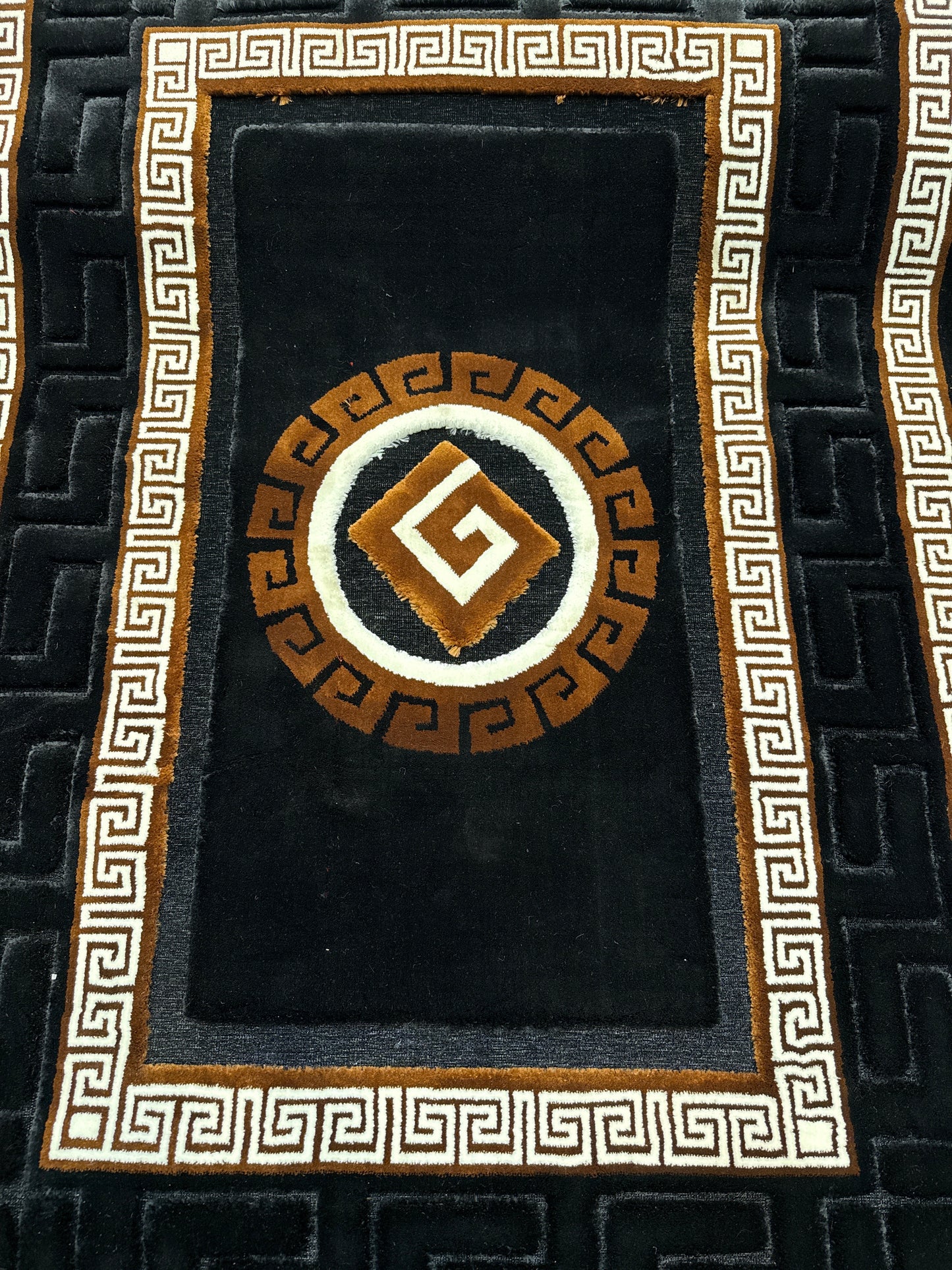 Greek Key Velvet Rug in Charcoal, Black & Silver – Size Multiple Options