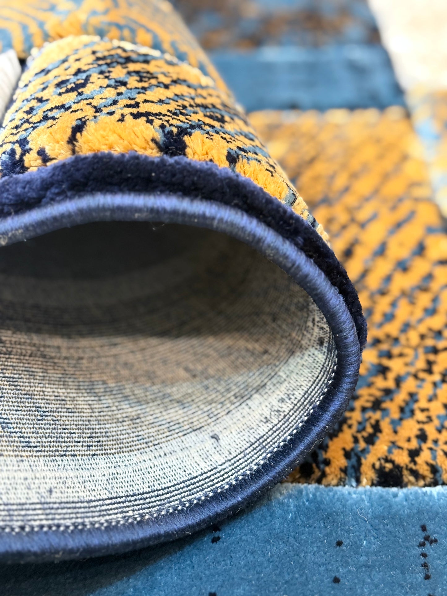 Modern Mosaic Velvet Navy blue & Dark Grey Rug – Size Multiple Options