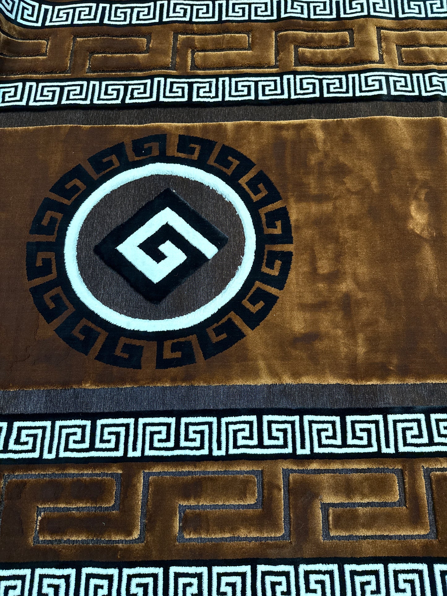 Greek Key Velvet Rug in Charcoal, Black & Silver – Size Multiple Options