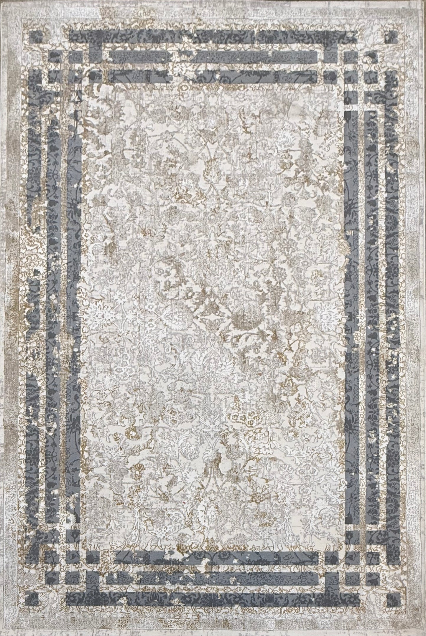Timeworn Floral Rug with Modern Edge Cream/Off-White/Grey - Size (4.10x7.3)ft