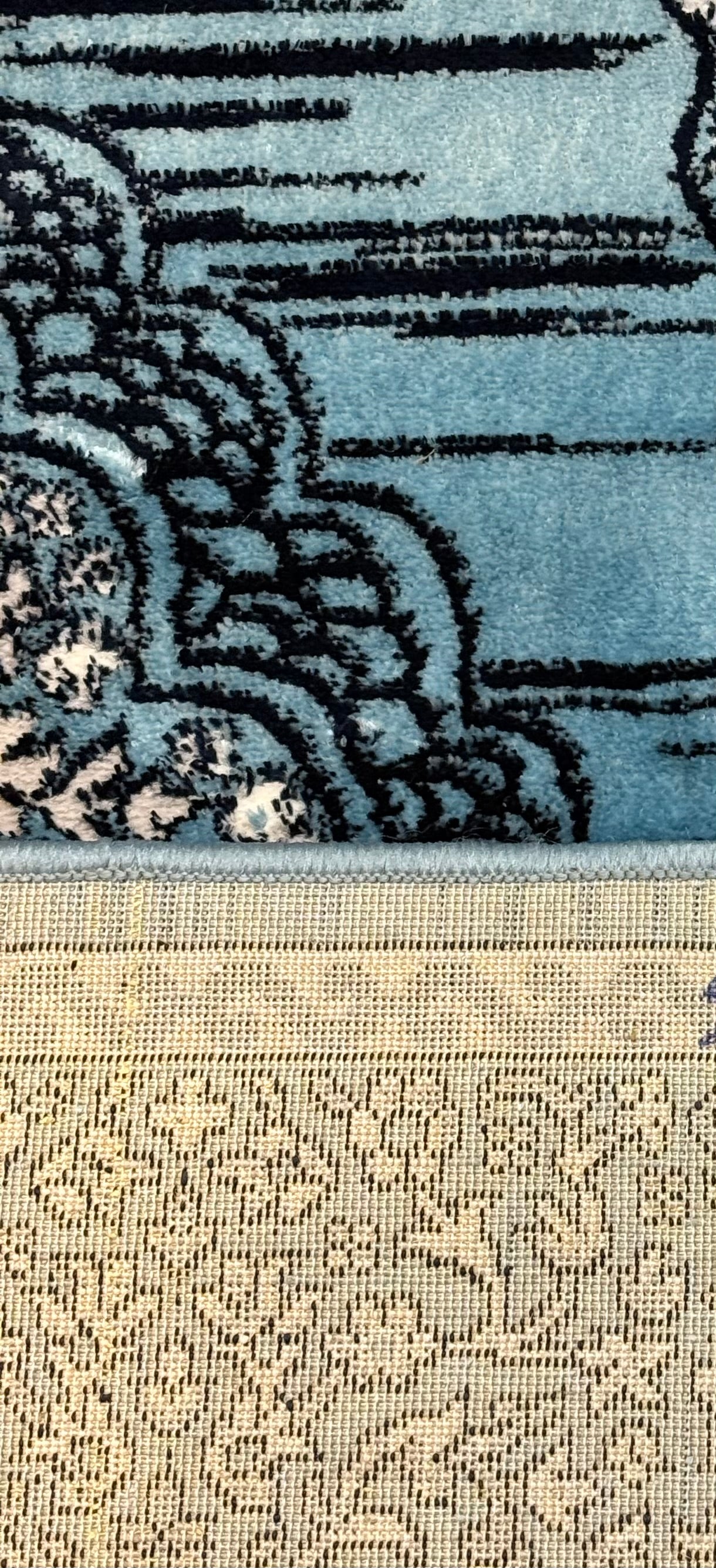 Modern Persian Medallion Rug (5' x 7'3") ft - Aqua, Blue & Cream Traditional Pattern