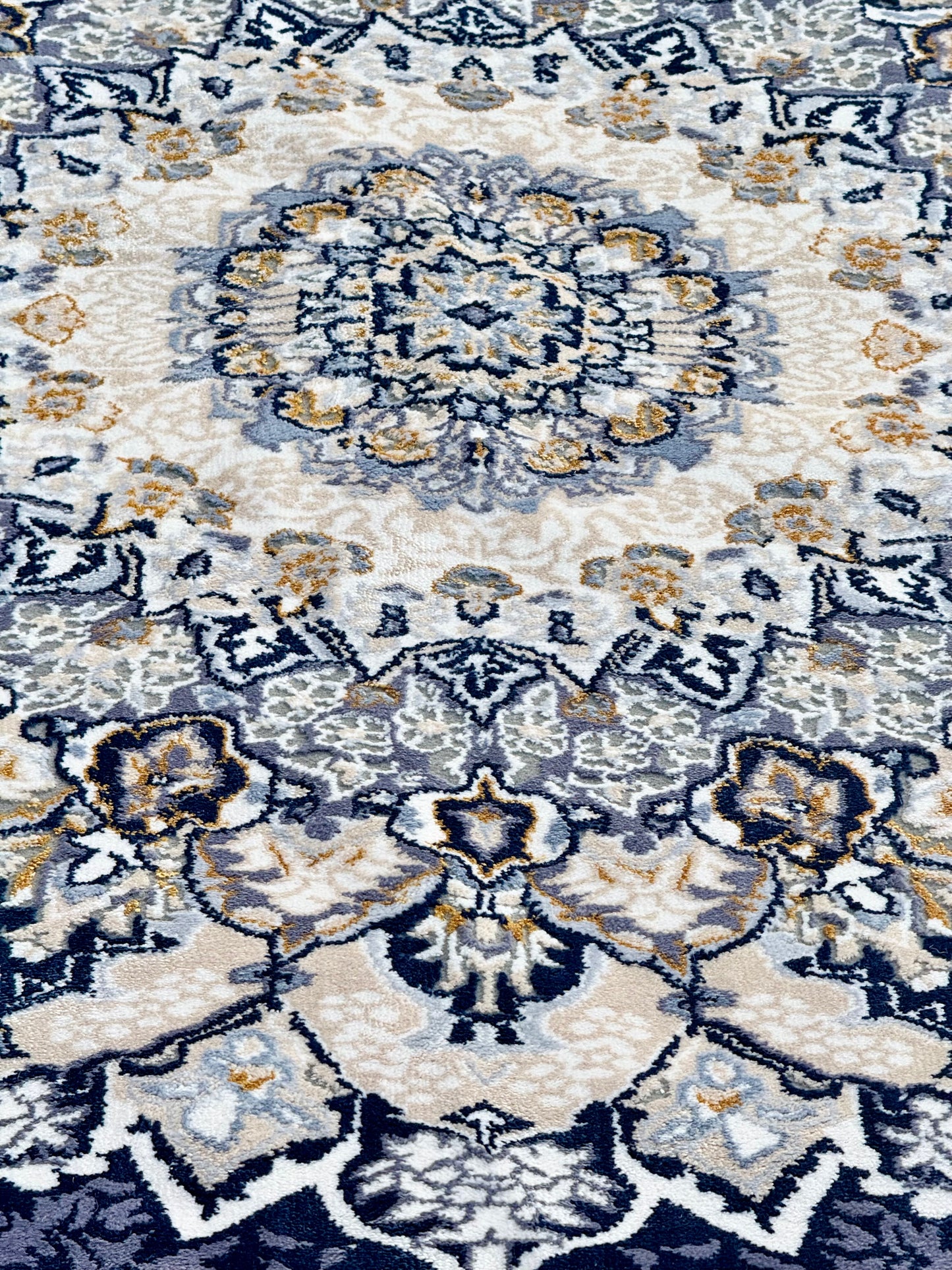 Elegant Persian-Style Navy Blue & Ivory Medallion Rug – 300x400 cm (9.8x13.1)ft