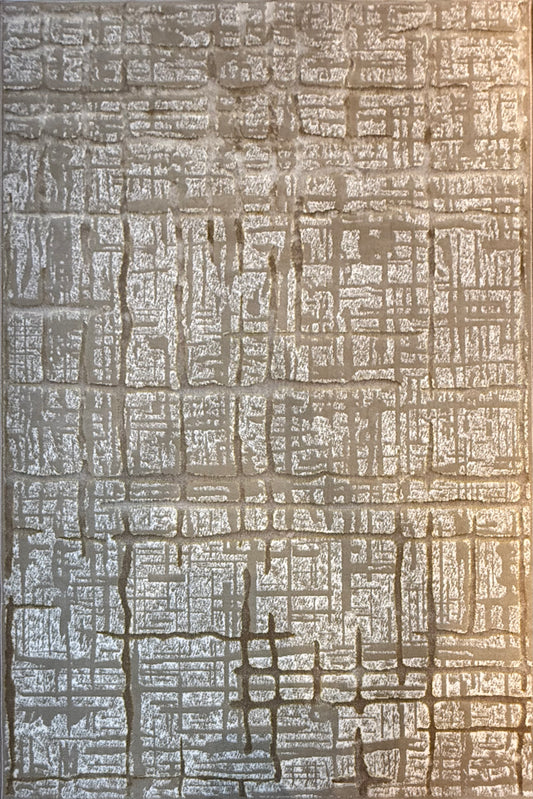 Distressed Abstract Grid |Textured Area Rug | Beige & Ivory | Size (5 x 7.3 ft)