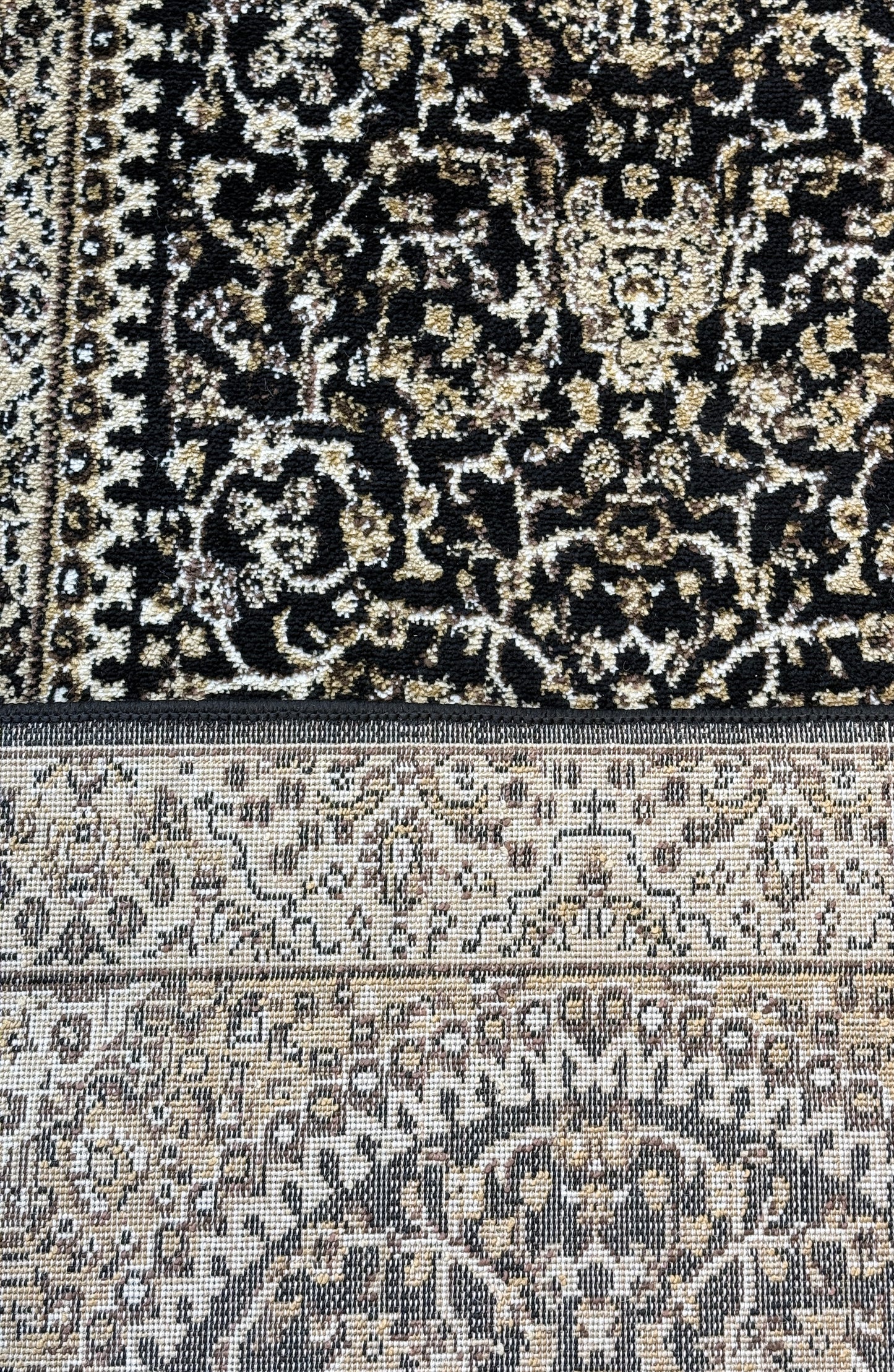 Traditional Persian Style Runner Rug Black and Beige | Size 2.7 x 13.0 Feet