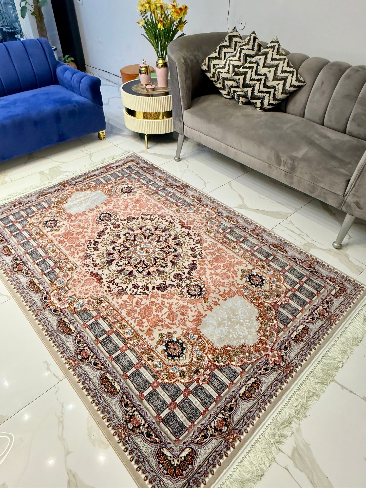 Peach Floral Medallion Persian Traditional Rug – 150x220cm (5x8 ft)