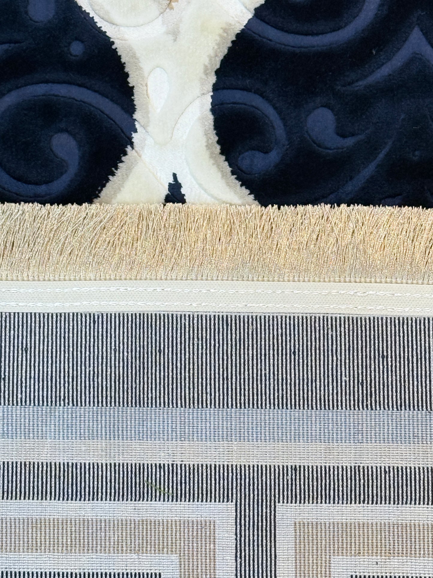 Greek Medallion Trellis Rug | NavyBlue, Cream & Gold | Size 200x290 cm (6.7x9.6 ft)