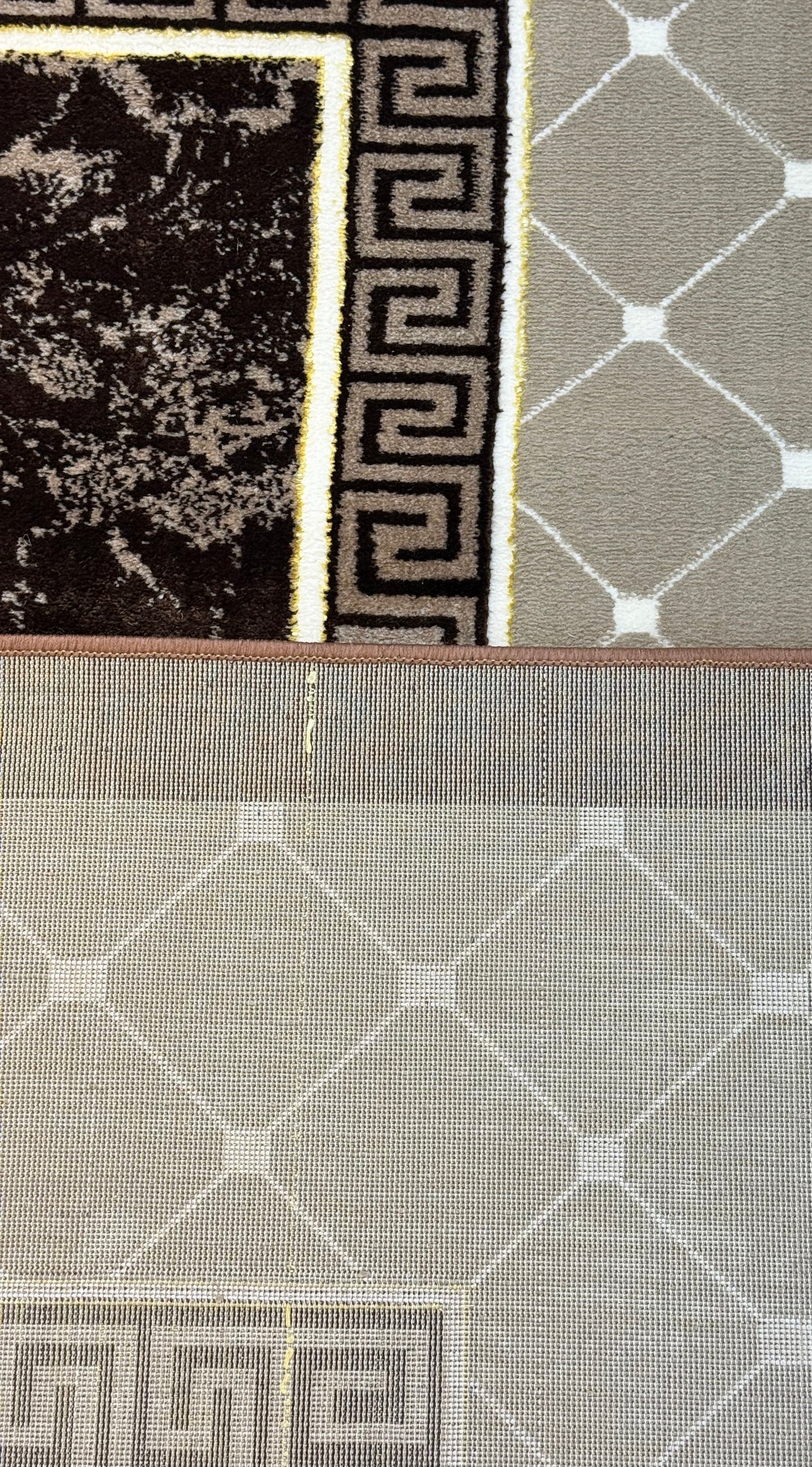 Modern Dark Brown & Taupe Greek Key Marble-Look Area Rug - Size (5x7.3) ft