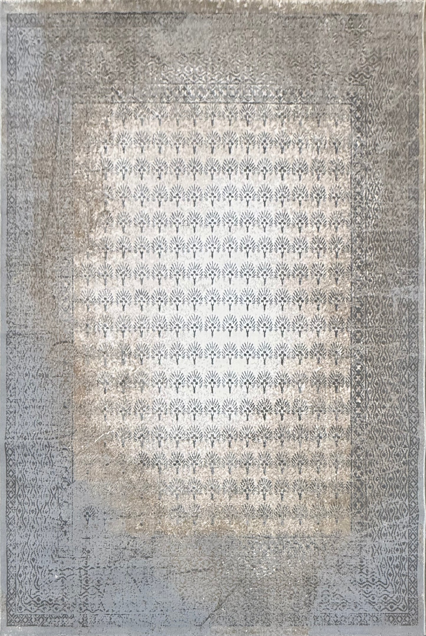 Faded Palm Leaf Rug - LGrey/ Off-White/LBeige - Size 150x220 cm (4.10x7.3)ft