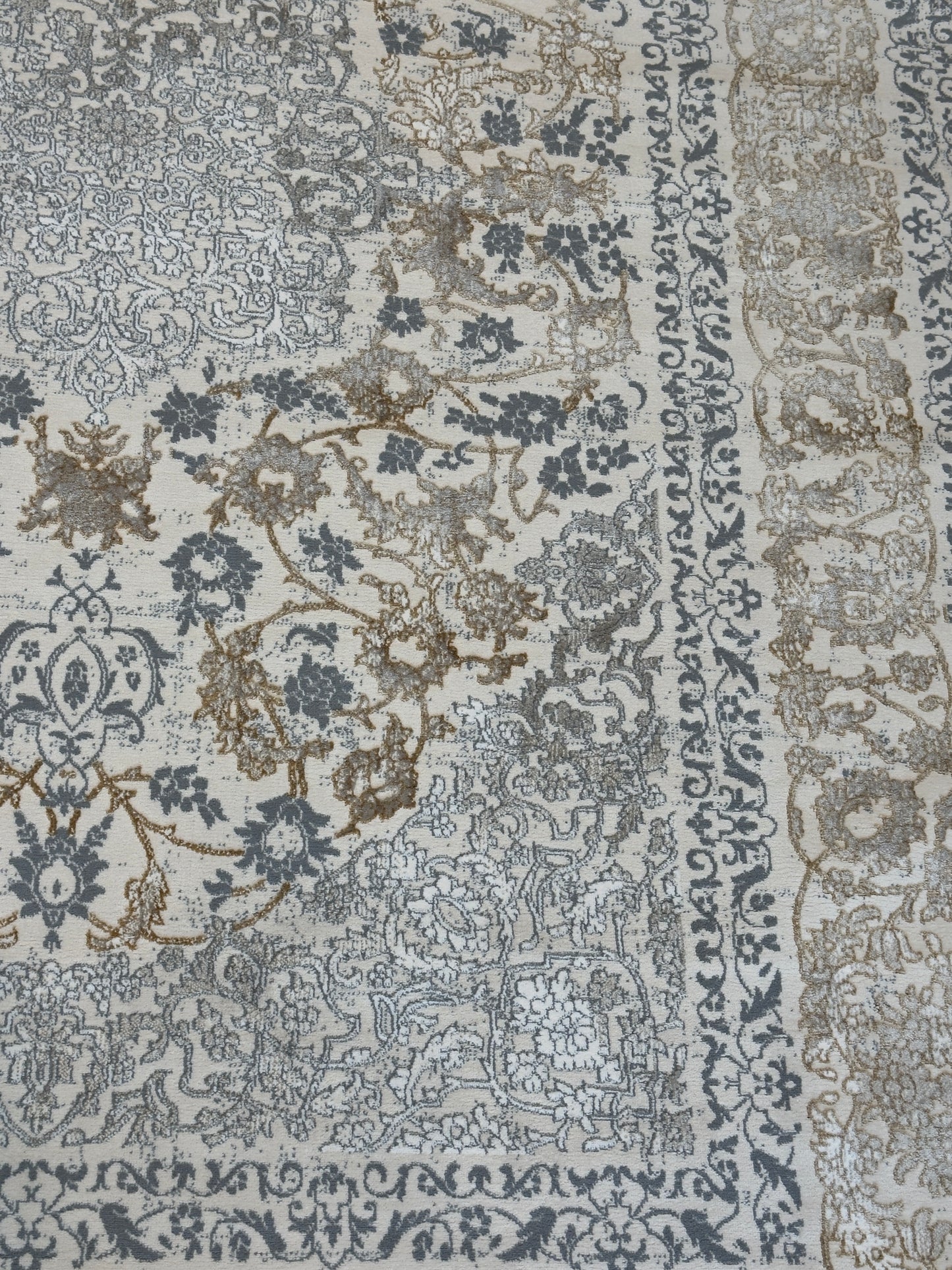 Nourison Astra Beige, Gray & Gold Tone Washable Rug - Size (6.7x9.6)ft