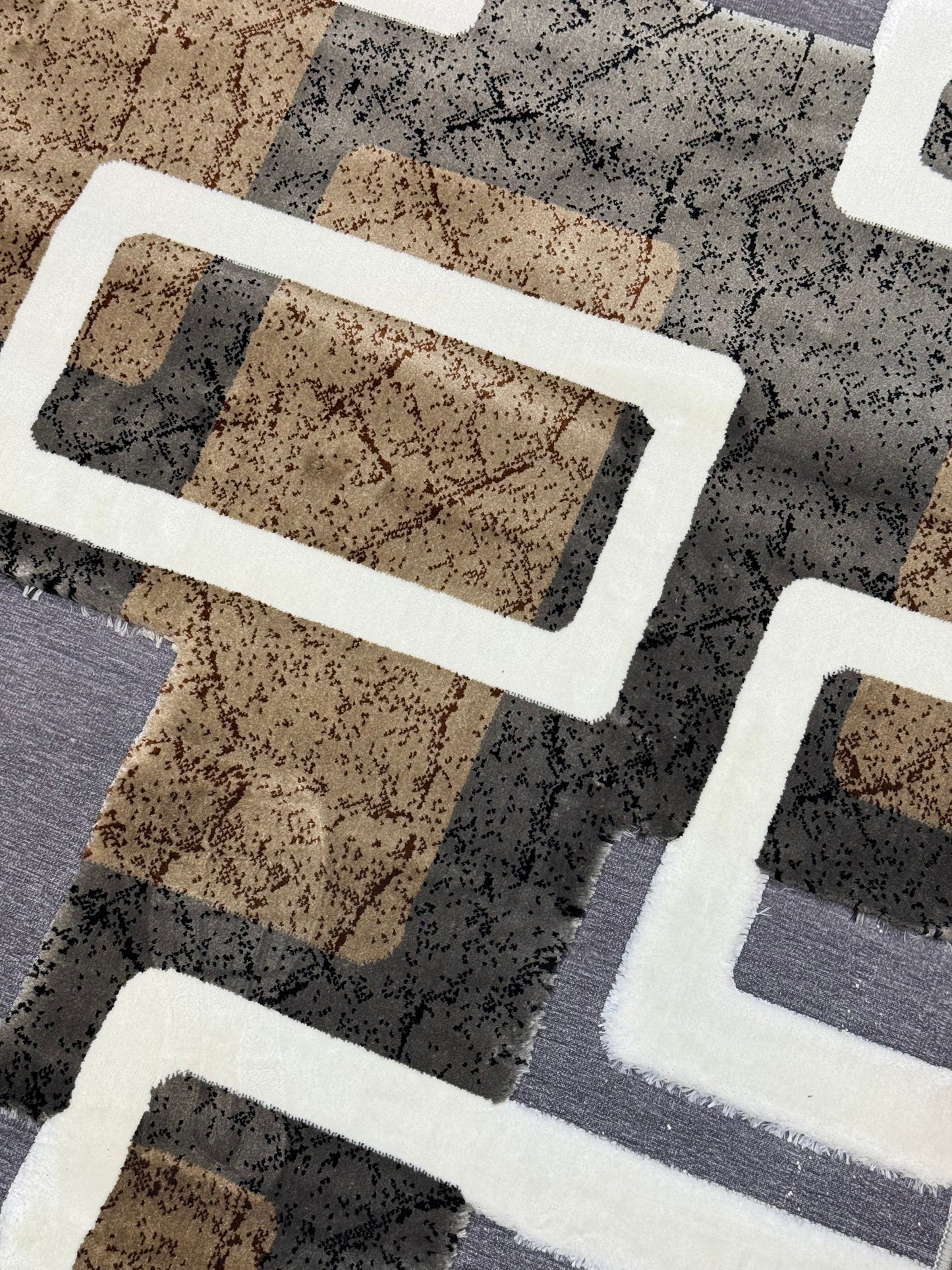 Modern Abstract Block Rug - Grey & Navy Blue - Size Multiple Options