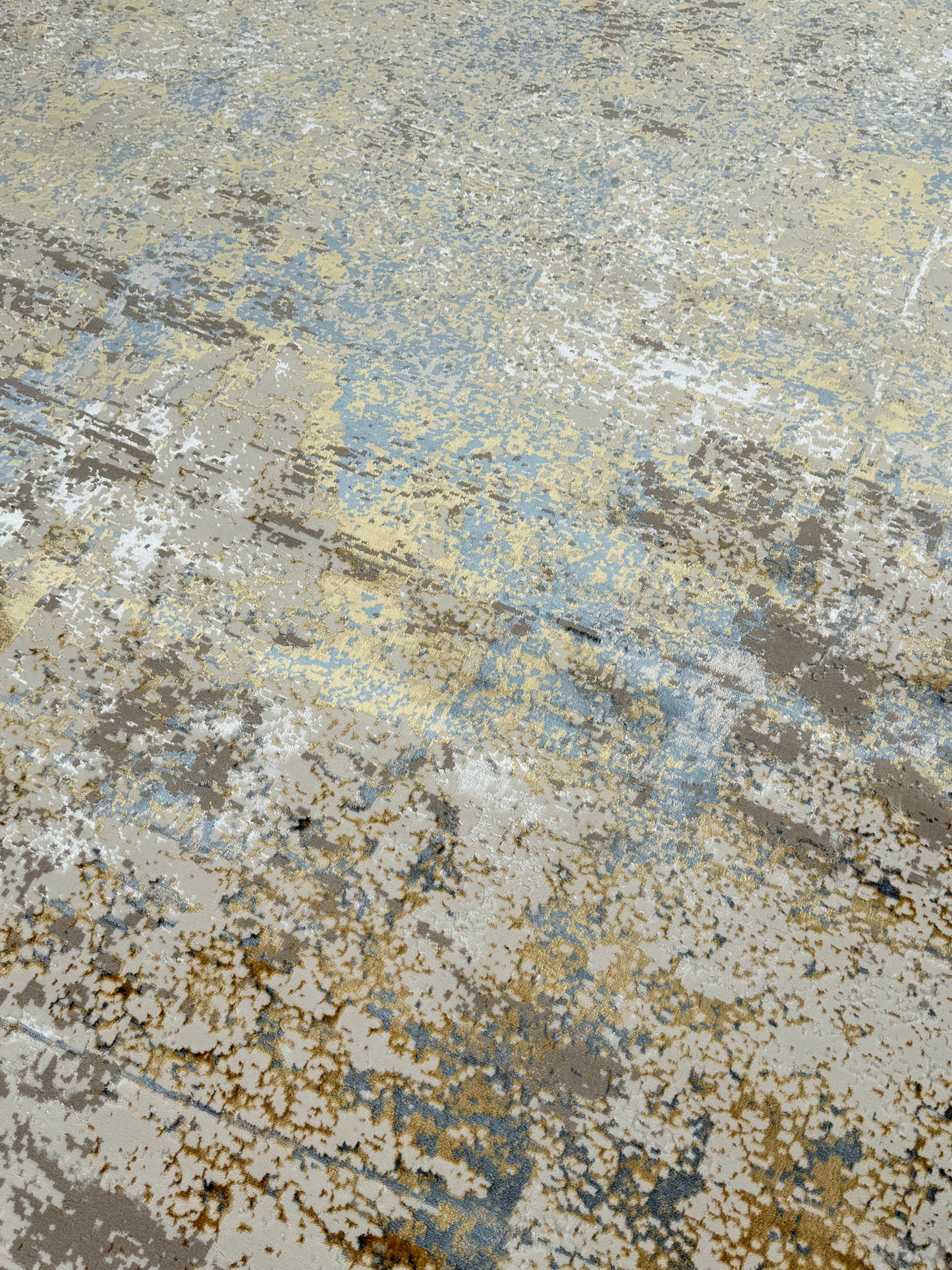 Abstract Textured Modern Rug - Beige, Cream, Grey, Gold & Light Blue | 250x350 cm (8.2x11.5 ft)