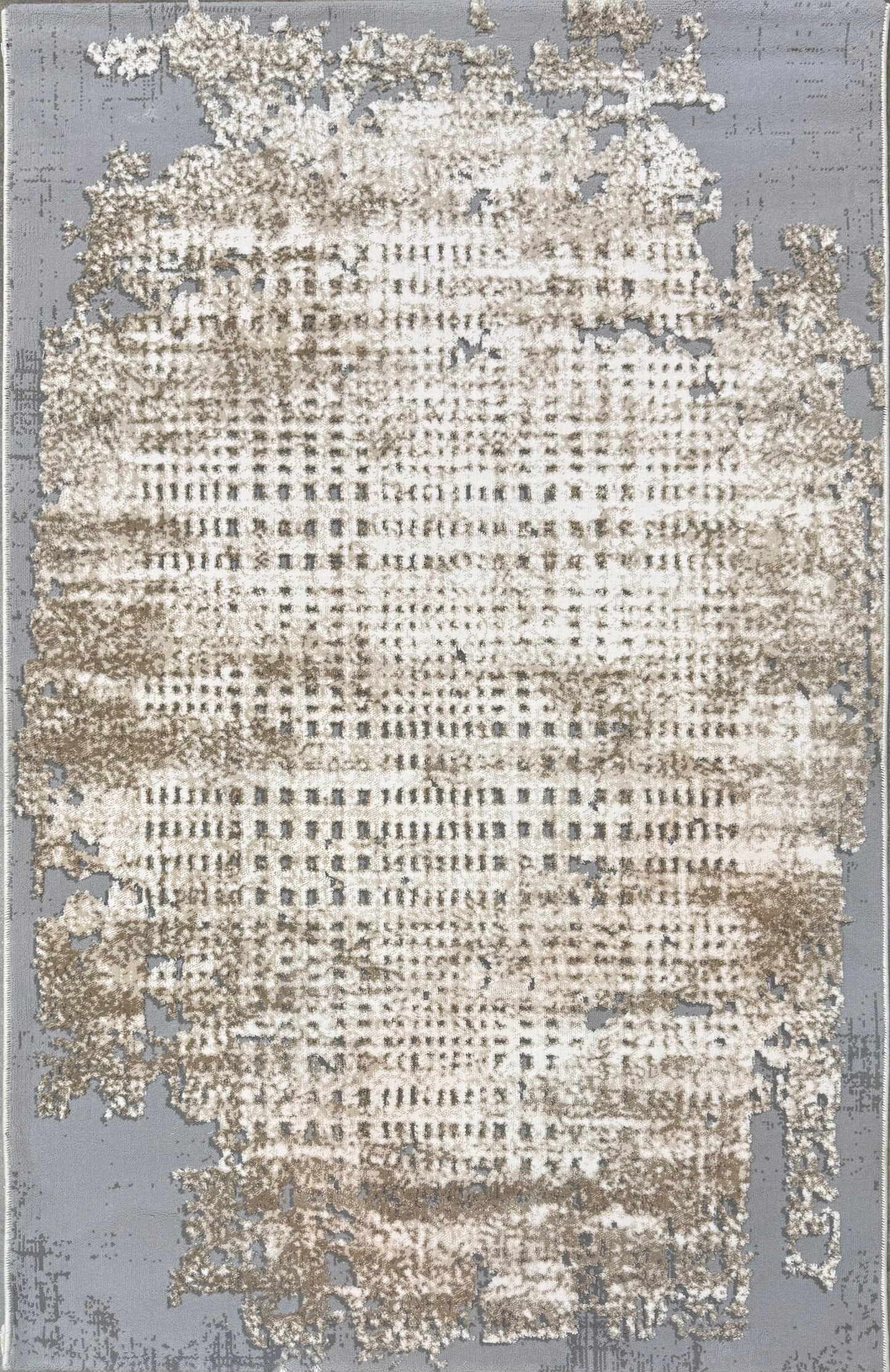 Modern Abstract Rug in Ivory, Taupe & Silver - Size 100x150 cm (3.3x4.11)ft
