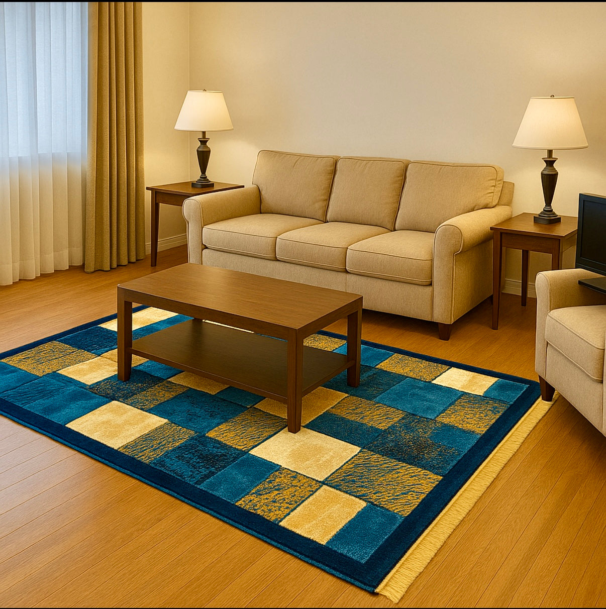 Modern Mosaic Velvet Navy blue & Dark Grey Rug – Size Multiple Options