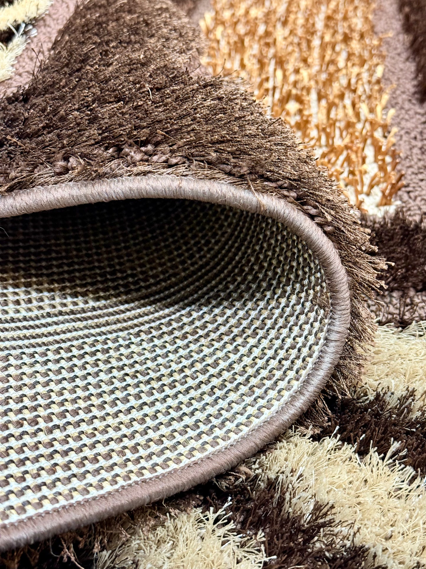 Modern GeoLux Shaggy Brown Beige & Black Rug – Size 120x170cm (3.11x5.7)ft