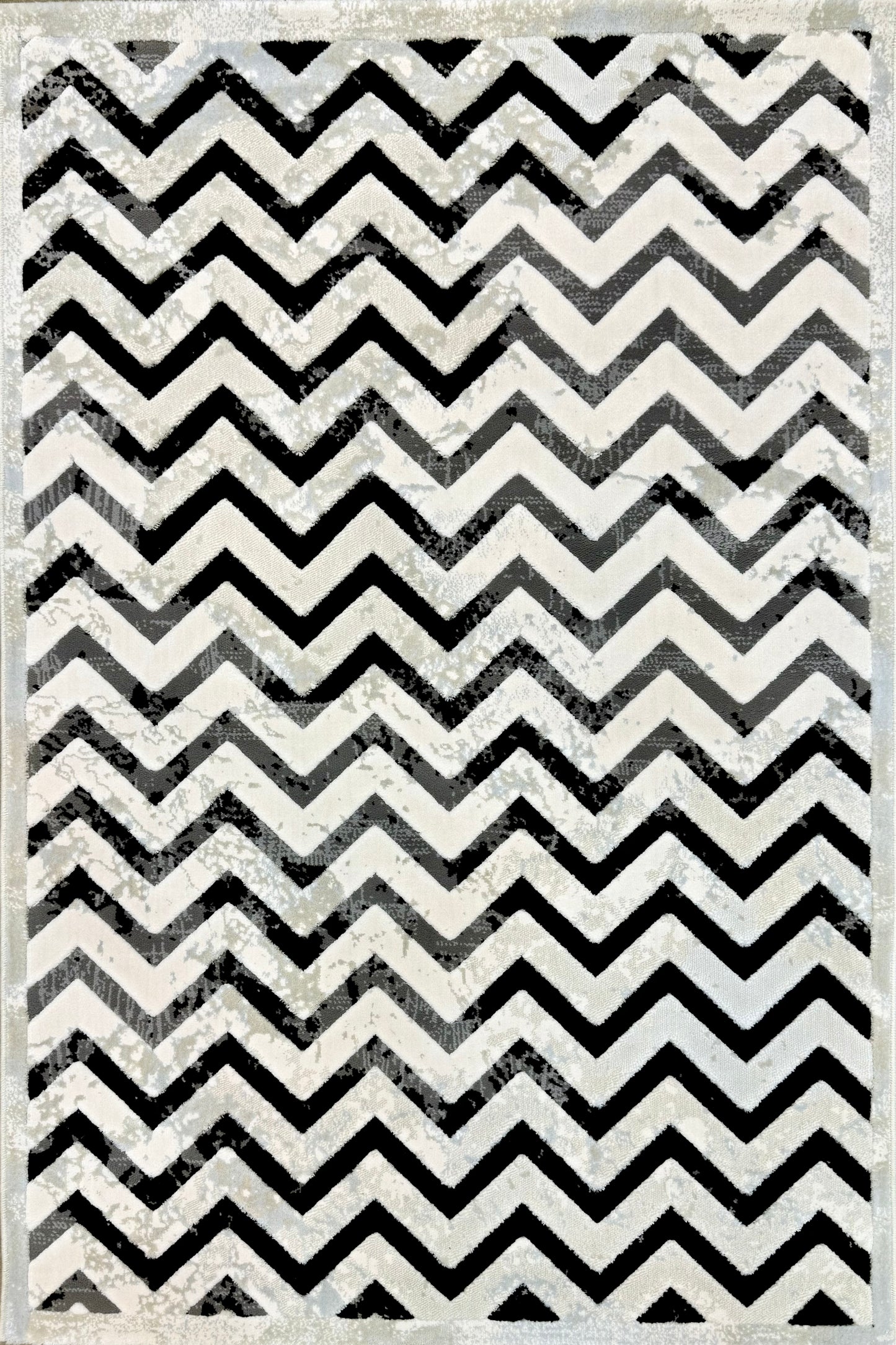 Chevron Rug - Black, Gray, White Zigzag Pattern Size (100x150 cm) 3.28x4.92 ft