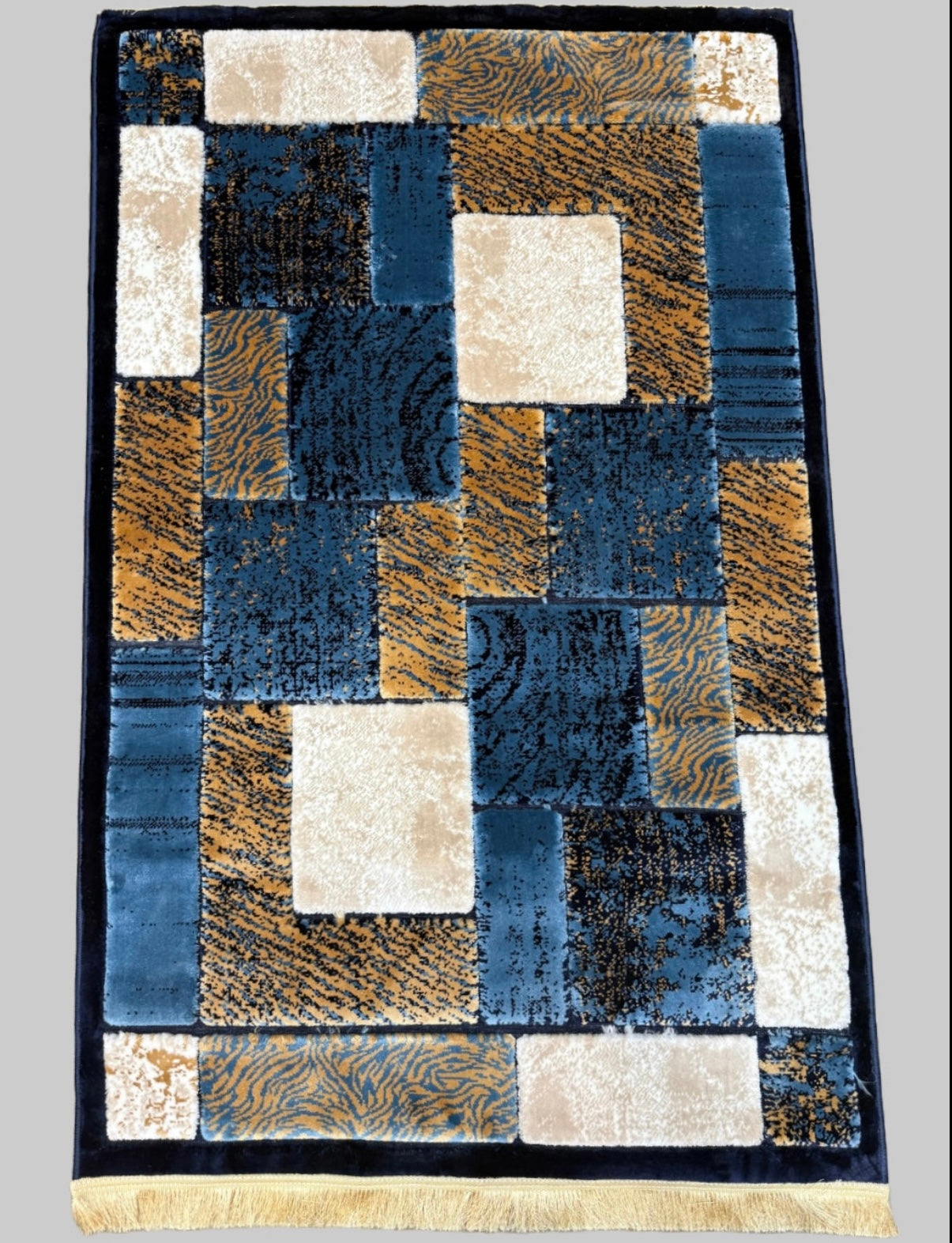 Modern Mosaic Velvet Navy blue & Dark Grey Rug – Size Multiple Options
