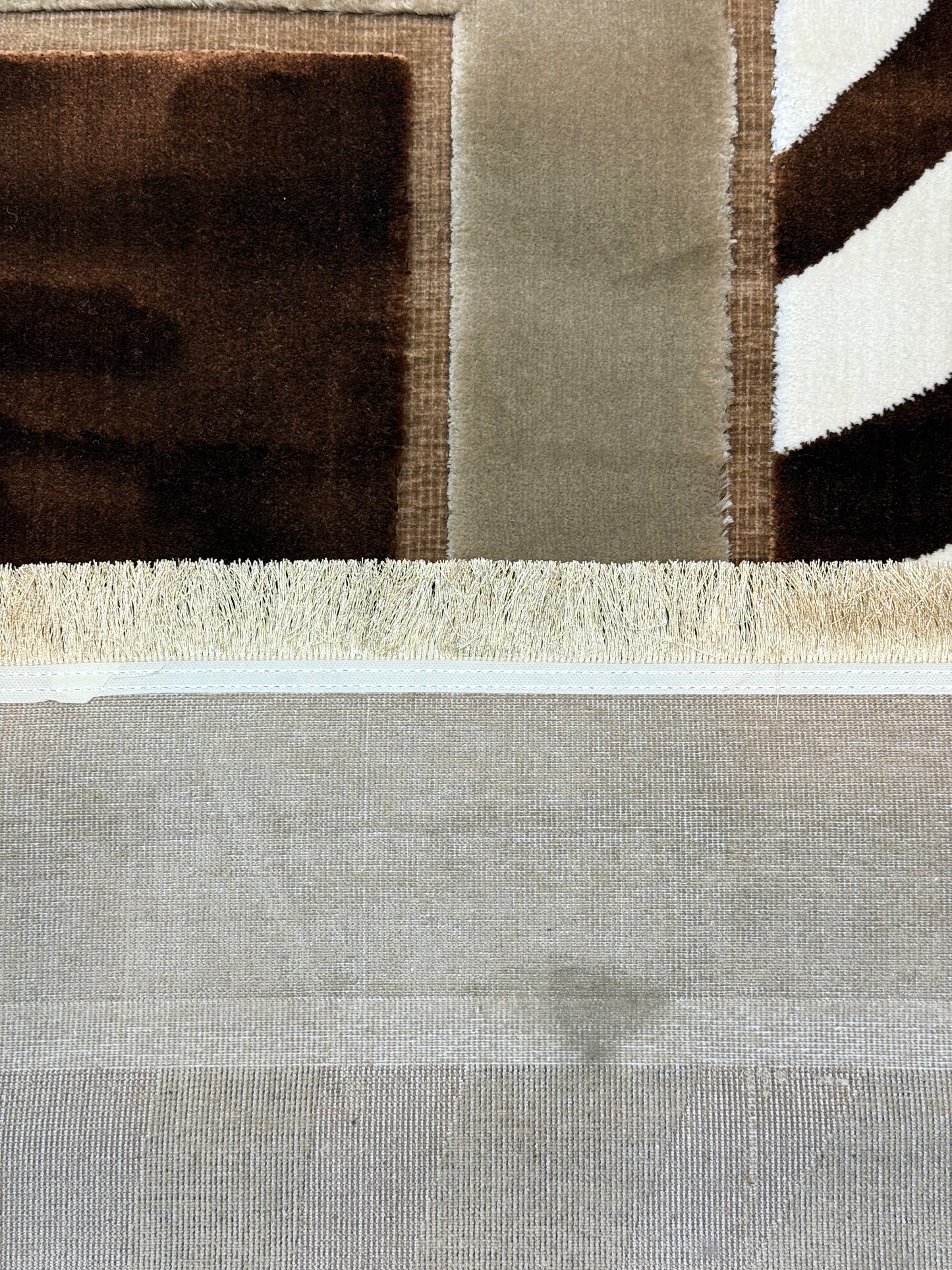 Modern Geometric Chenille Area Rug - Brown, Black and Cream Design 200x290cm (6.7x9.6)ft