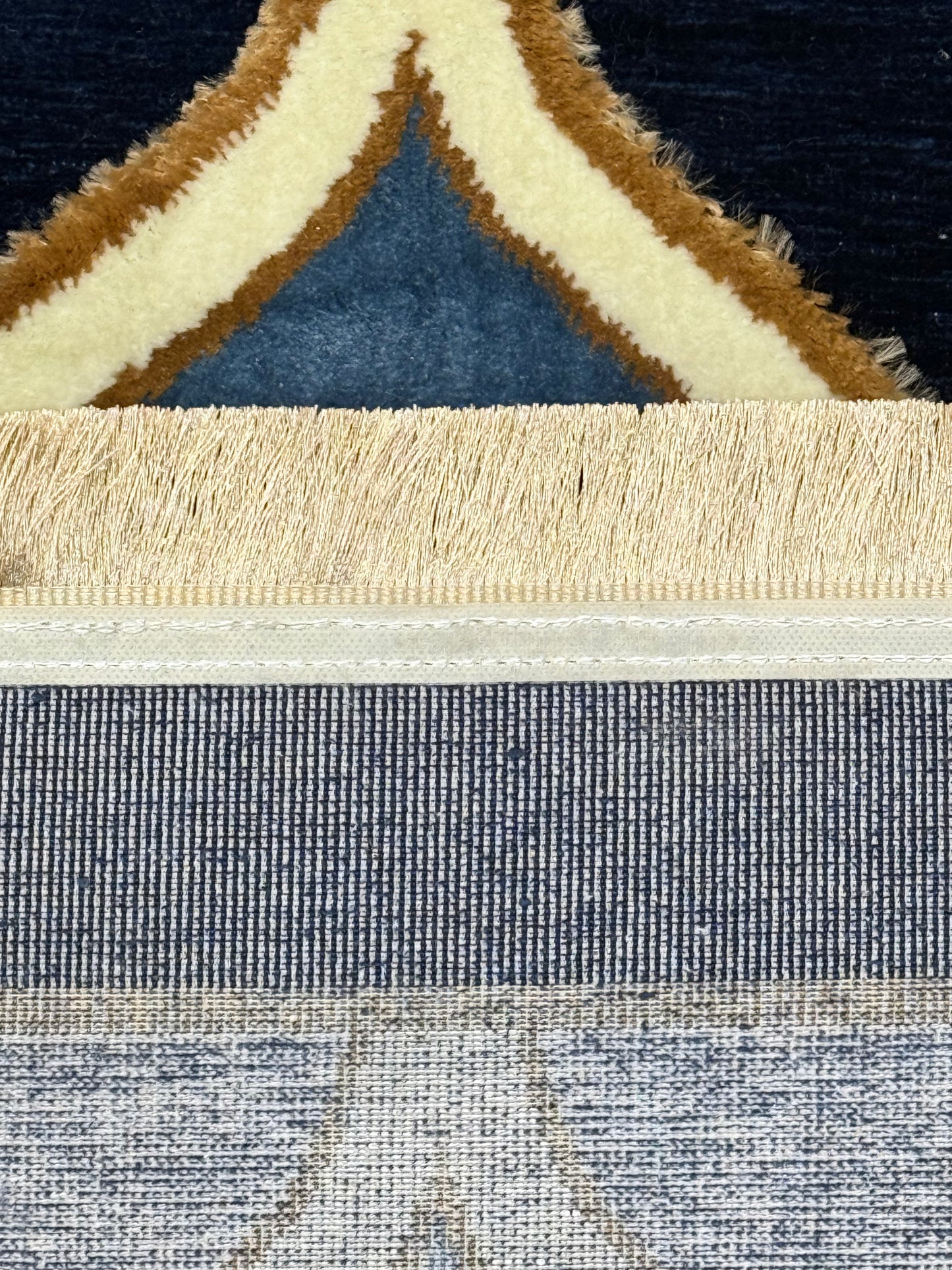 Chenille Blue and Gold Trellis Pattern Rug - Size 150x220cm (4.11x7.3)ft