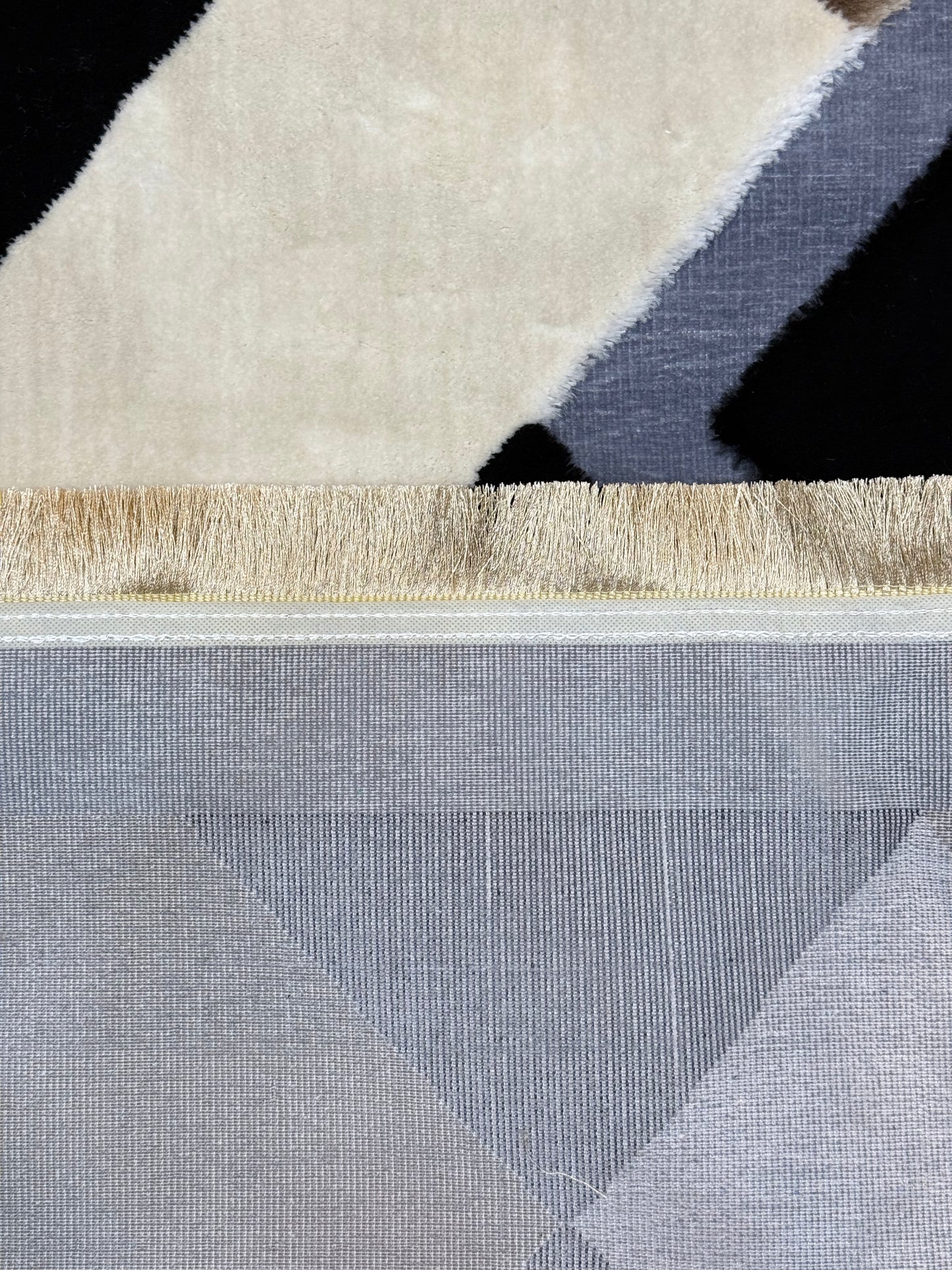 Modern Geometric Chenille Rug - Beige Grey and Black Diamond Pattern 150x220cm (4.11x7.3)ft